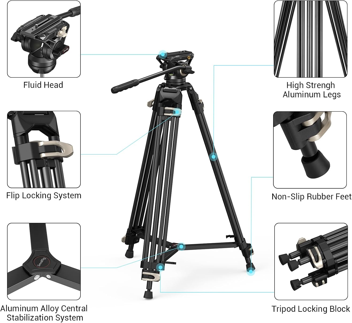 Thumbnail 1 de SMALLRIG Videostativ 73 Zoll (186 cm) Heavy Duty Tripod mit 360°-Fluidkopf und Dual-Schnellwechselplatte – 3751B