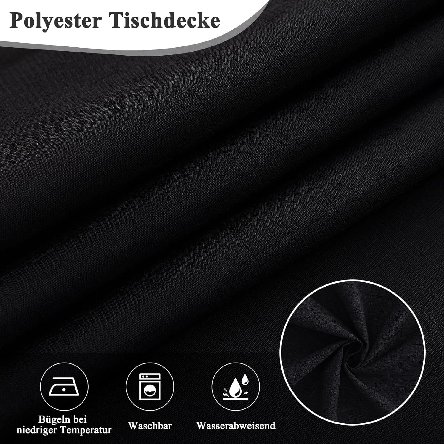 Detalle de AooHome Tischdecke Abwaschbar Schwarz 140x240 cm – Leinenoptik, wasserabweisend + Lotuseffekt