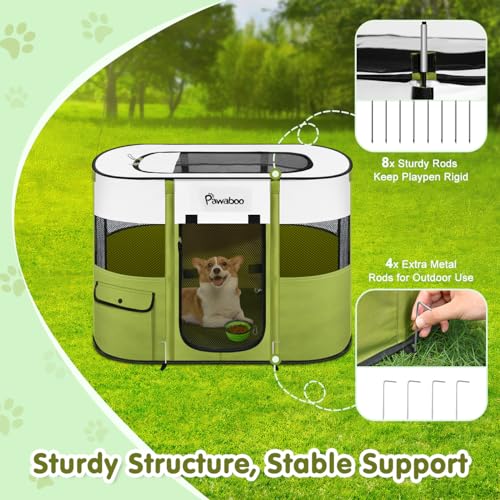 Detalle de Pawaboo Parque para Mascotas Portátil: jaula plegable de Oxford impermeable con bolsa y cuenco, para perros y gatos (Talla M, Aguacate Verde)