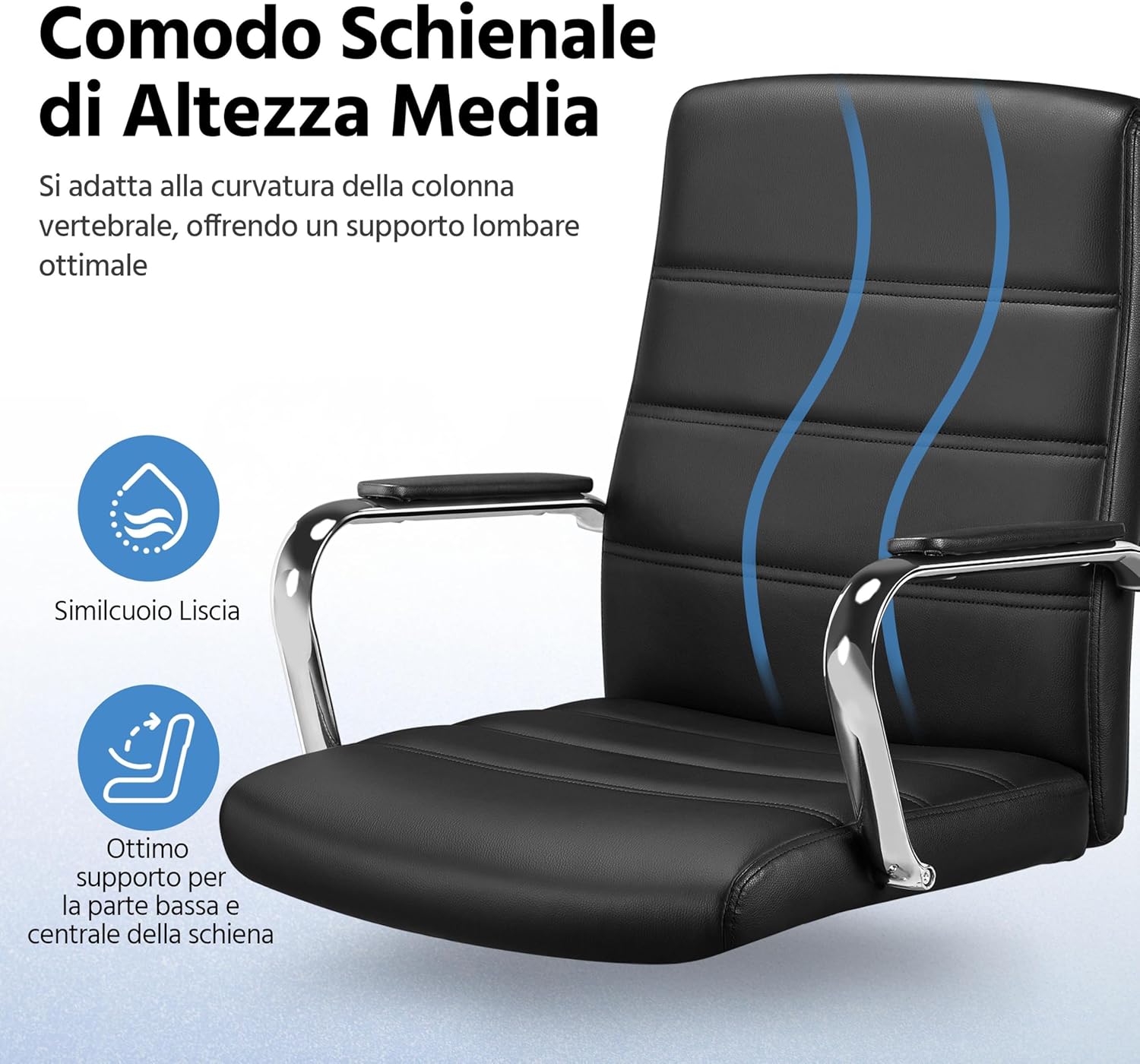 Thumbnail 3 de Yaheetech Poltroncina ergonomica da ufficio reclinabile girevole in ecopelle, altezza regolabile (portata 130 kg) nera