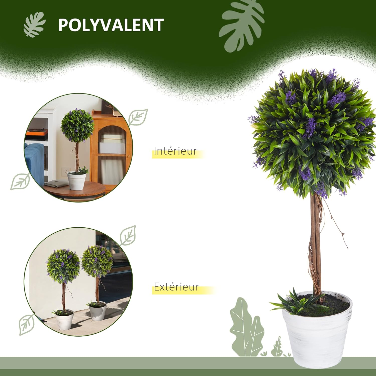 Thumbnail 3 de HOMCOM Lot de 2 Plantes artificielles lavande 60 cm