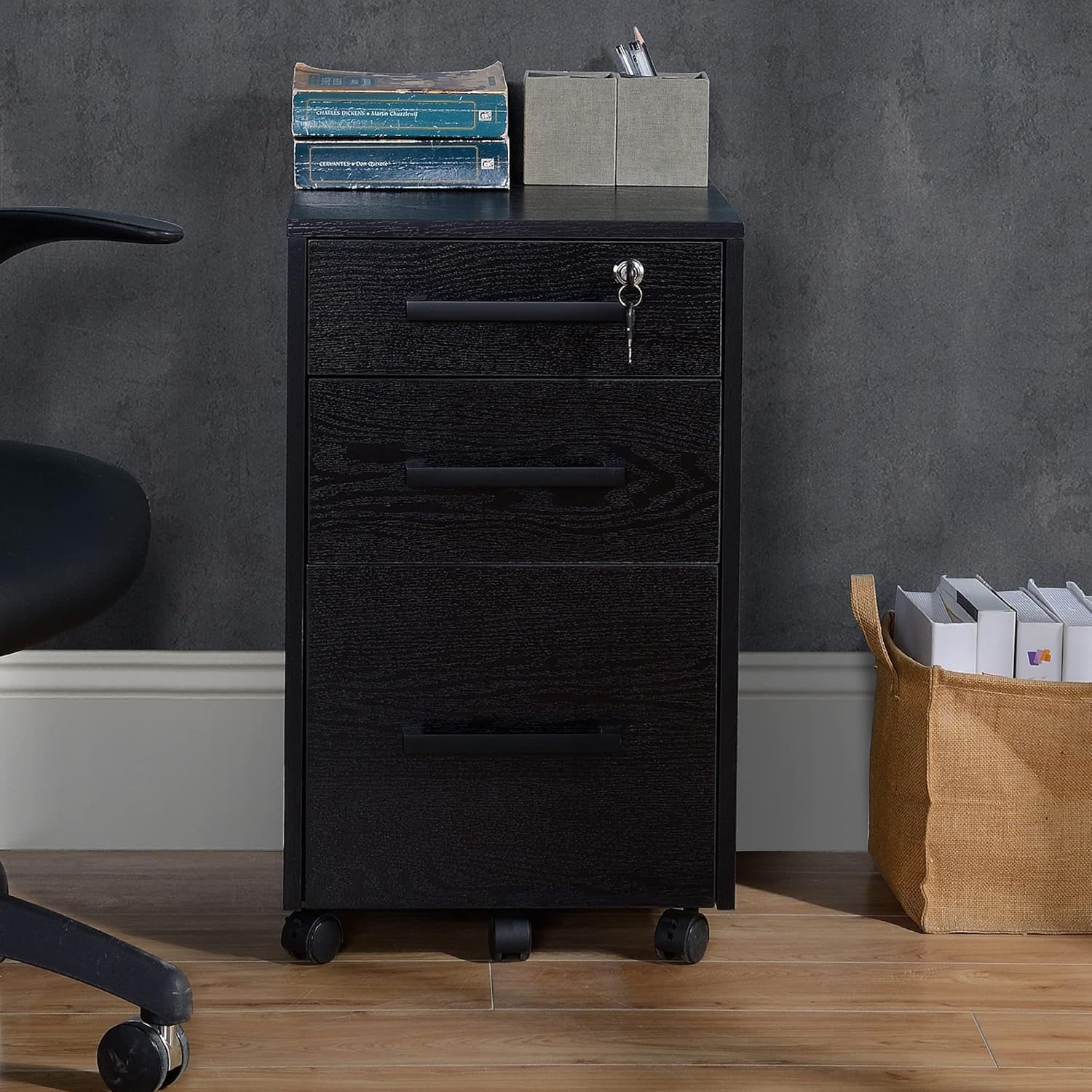 Thumbnail 1 de HOMCOM caisson de bureau à roulettes 3 tiroirs avec serrure