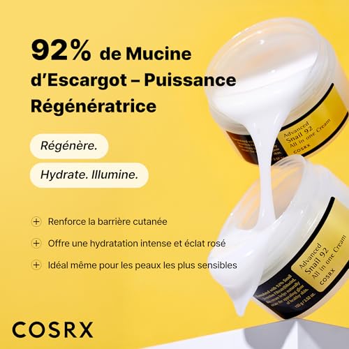 Detalle de COSRX Advanced Snail 92 Crème Tout en Un 100 ml — soin hydratant réparateur à la mucine d’escargot