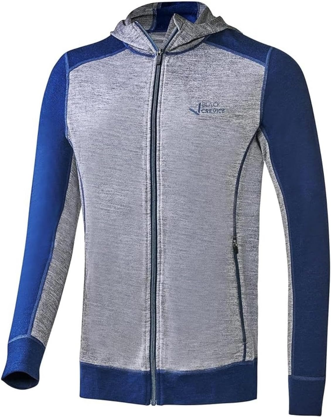 Detalle de Black Crevice Giacca in lana merino da uomo con cappuccio – 70% lana merino, 30% PES, mulesing free