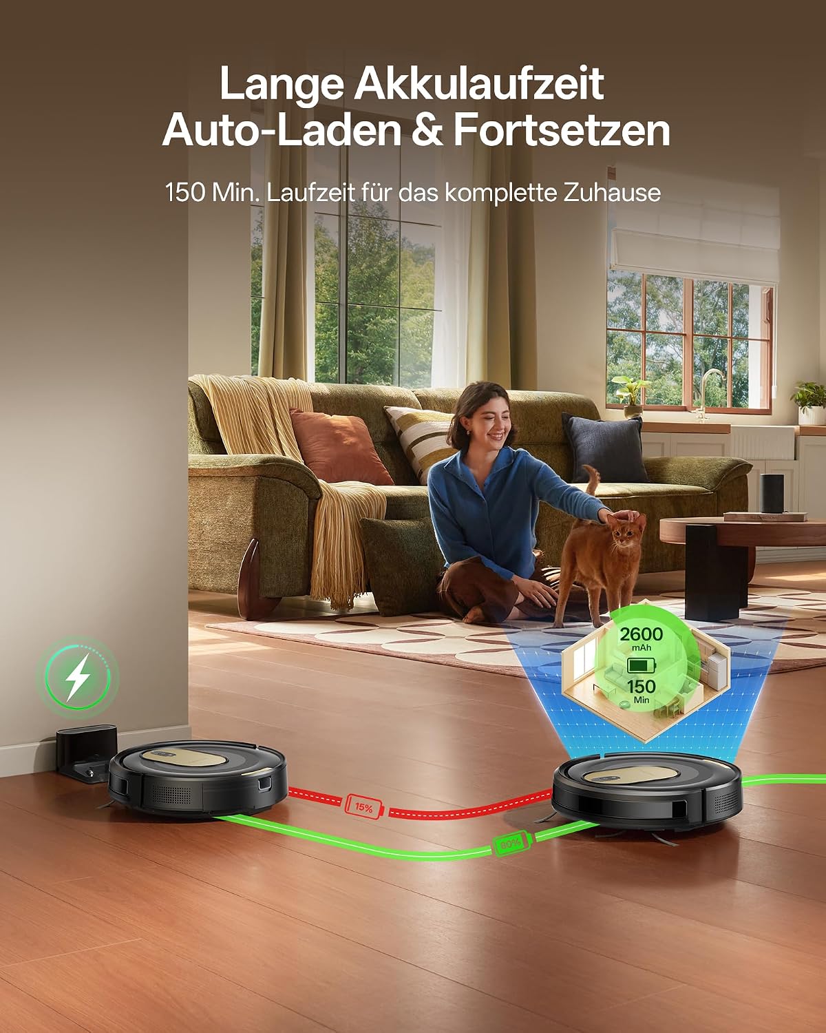 Detalle de Vexilar W8 Saugroboter mit Wischfunktion – 2600Pa, 130 Minuten Laufzeit, Gyroskop-Navigation