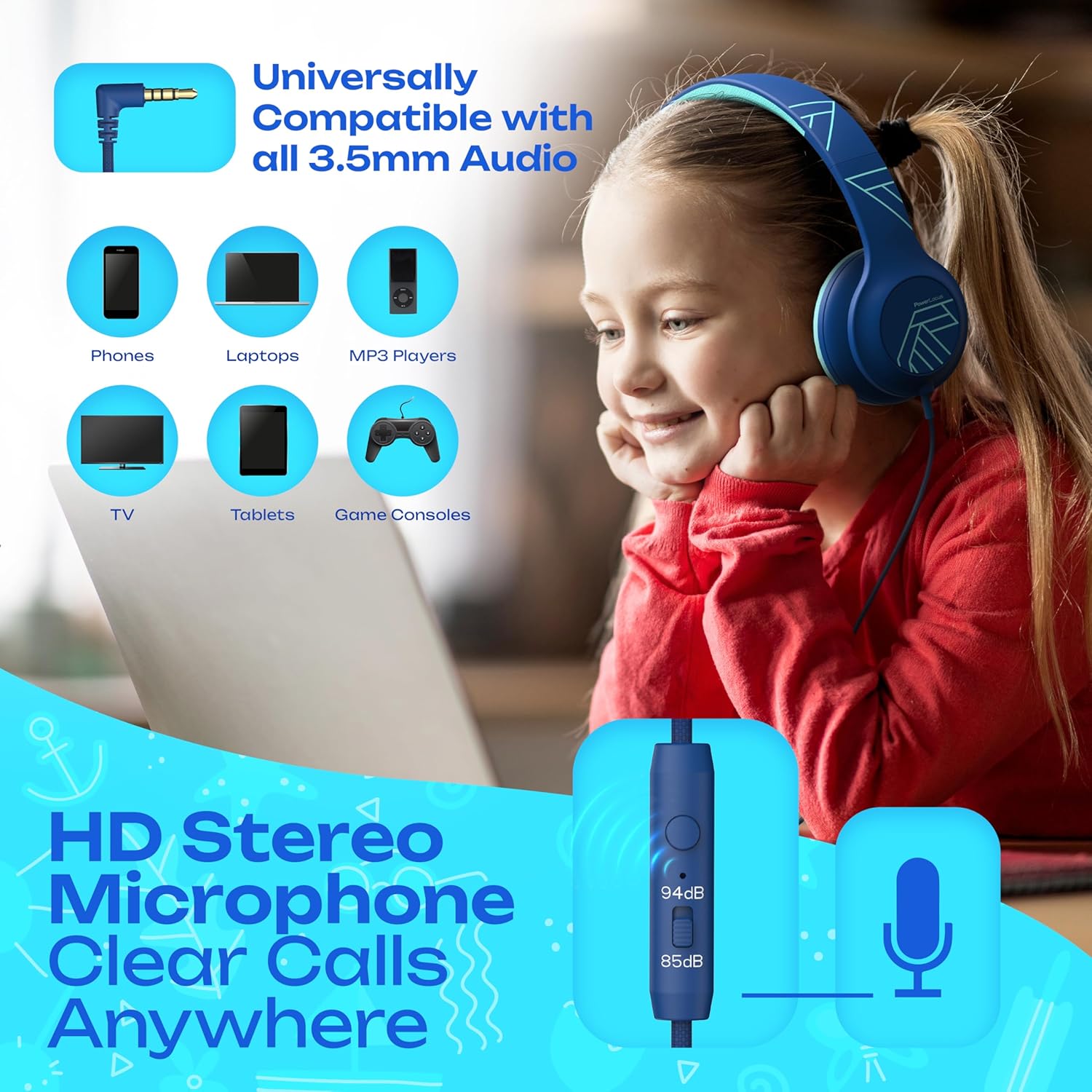 Thumbnail 4 de PowerLocus Auriculares Infantiles Azul 🎧 con Límite de Volumen Seguro
