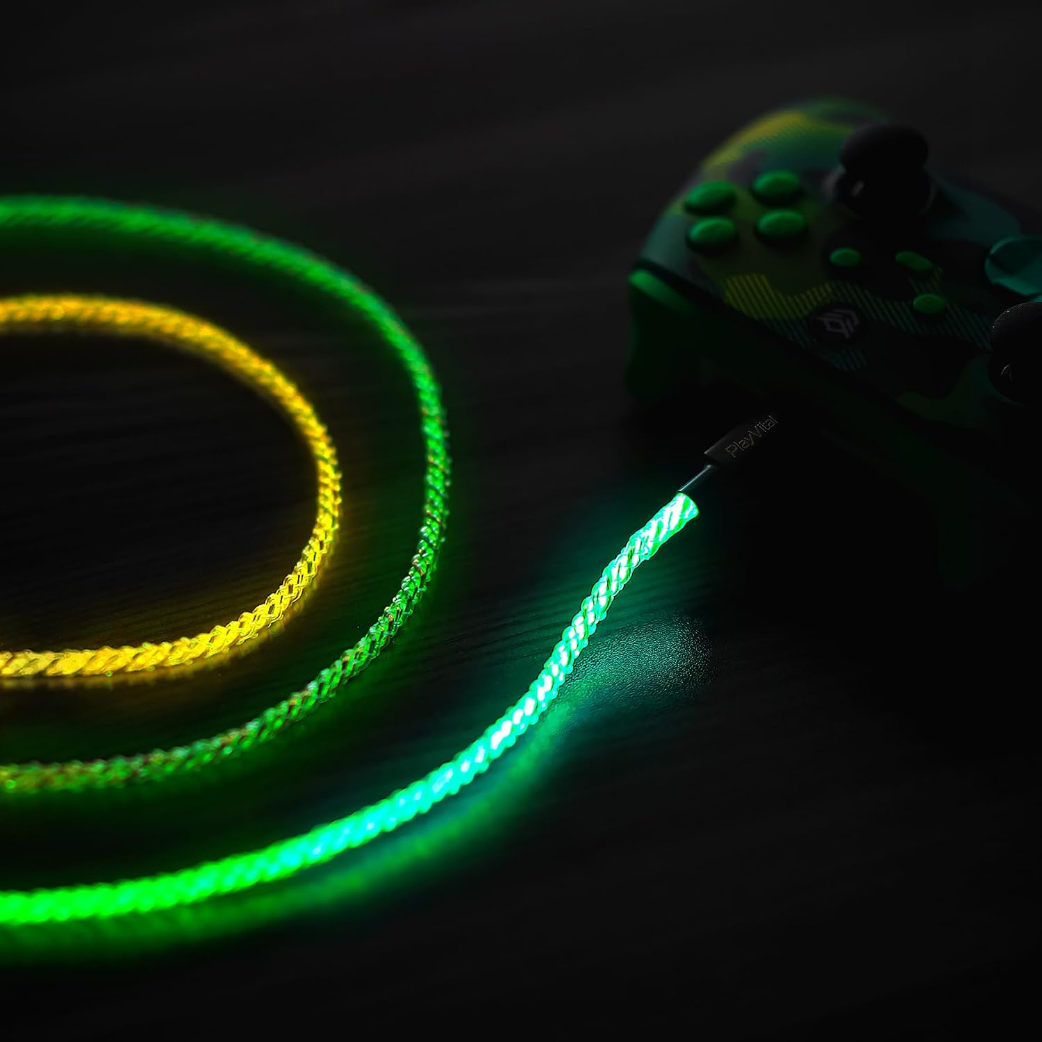 Detalle de playvital 6.56FT Illuminated Charging Cable (Type C to C) for PS5 Edge, Xbox controllers and Switch Pro