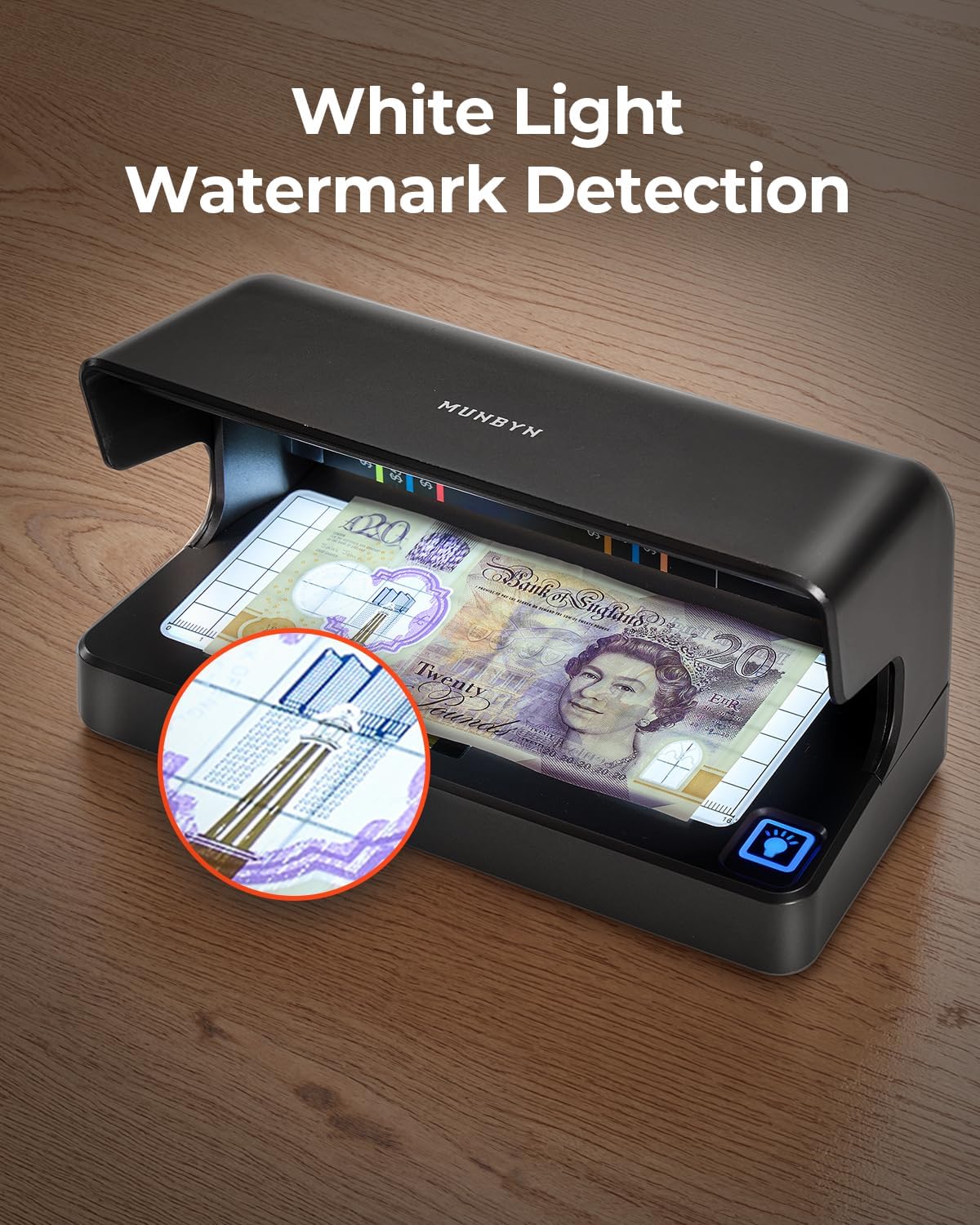 Thumbnail 2 de MUNBYN IMC26 UV Money Detector: Portable Counterfeit Bill Checker with UV & White Light