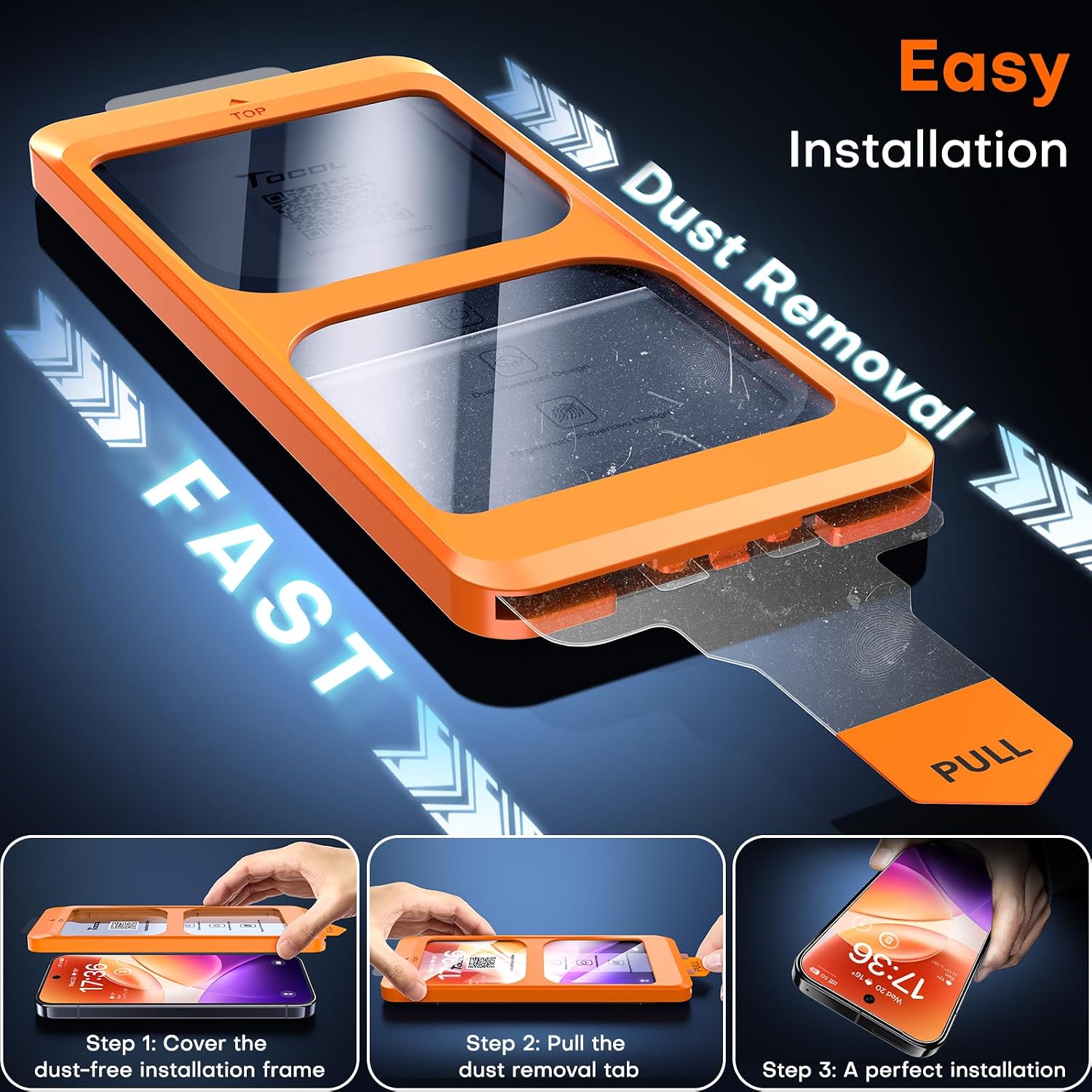 Detalle de TOCOL Pixel 9 Screen Protector, 9H+ Tempered Glass, Auto-Install, 2-Pack