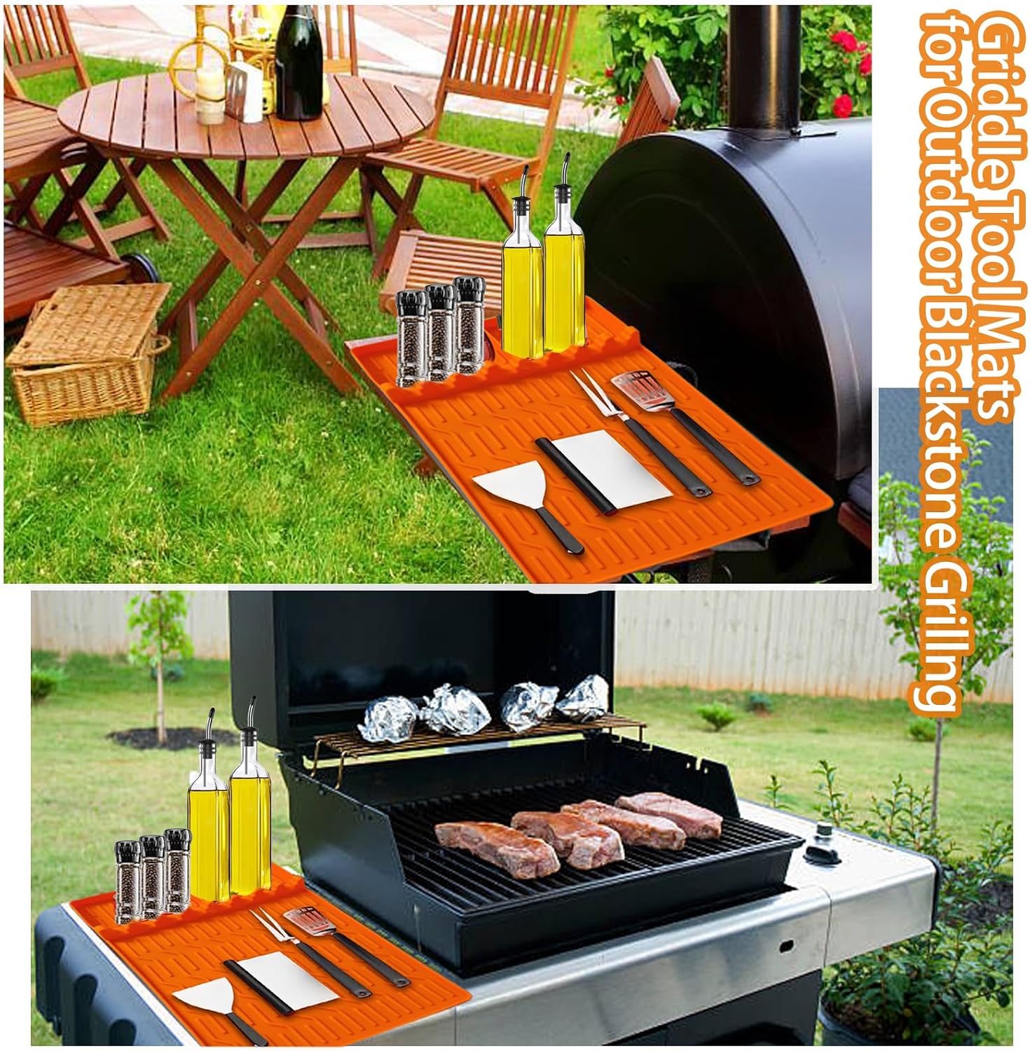 Detalle 2 de Rusisi Model 2 Silicone Grill Mats, Non-Slip with 2 BBQ Brushes