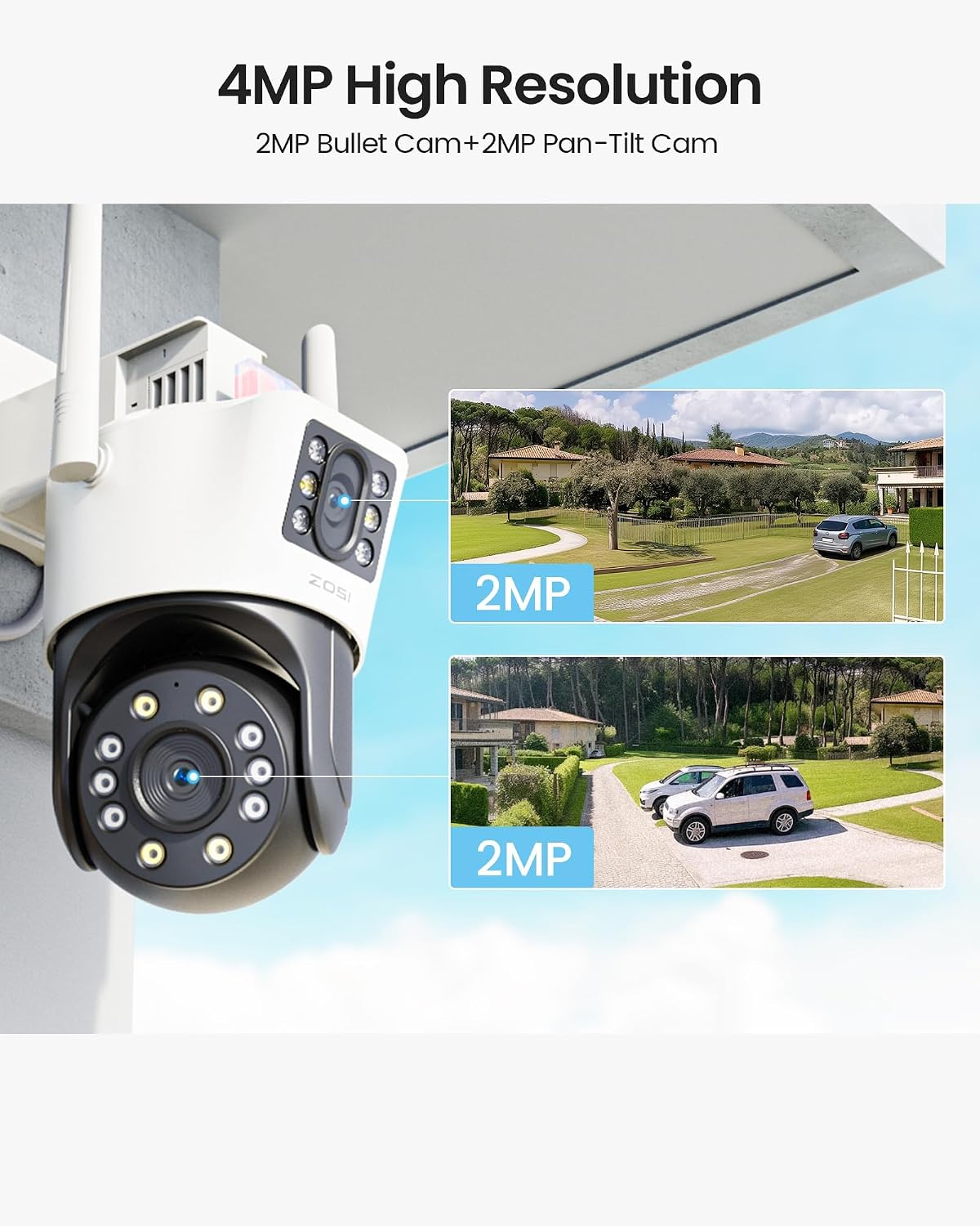 Detalle 2 de ZOSI Cámara de Vigilancia WiFi Doble Lente 2MP