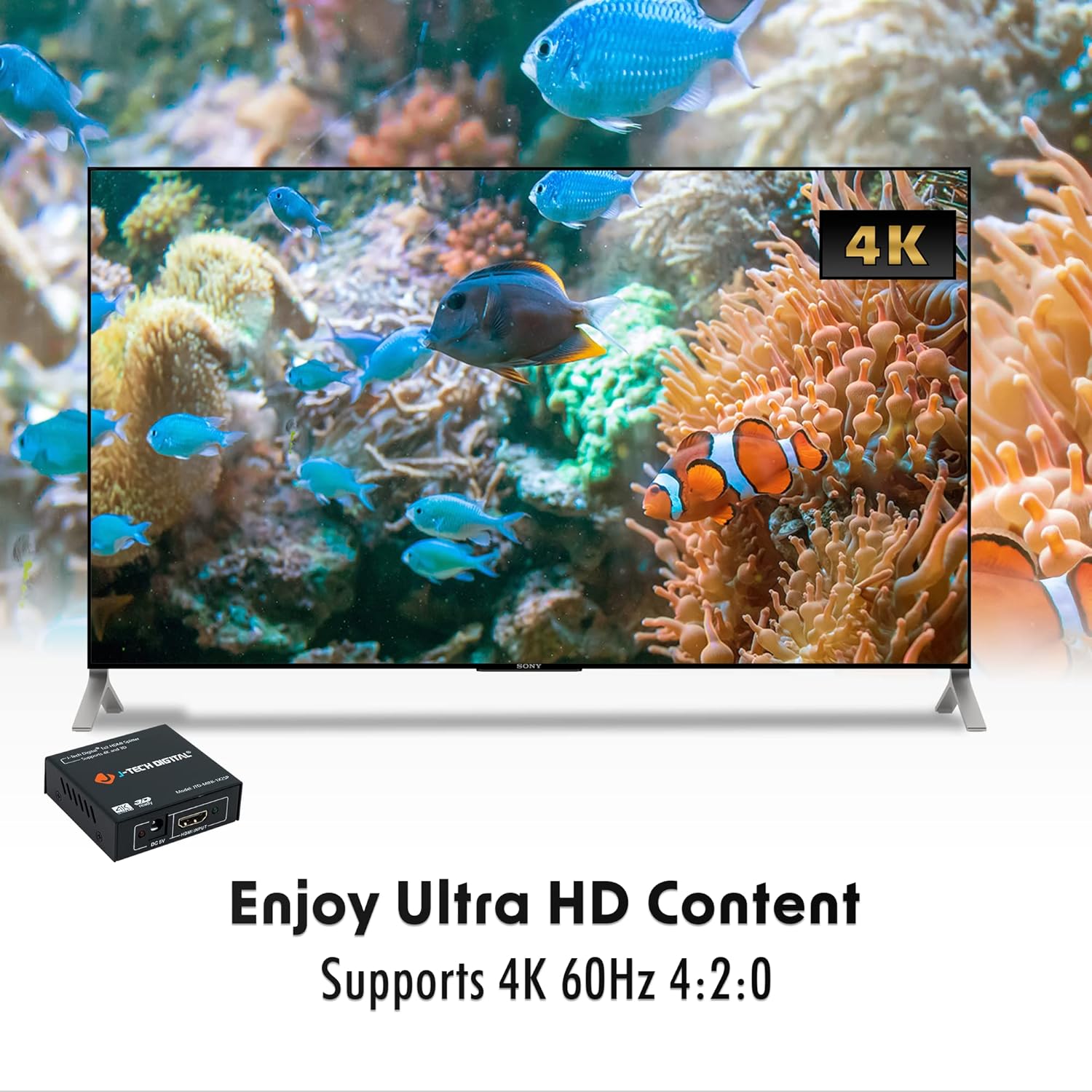 Thumbnail 1 de J-Tech Digital JTD-MINI-1X2SP 4K@60 HDMI Splitter 1x2 Powered (1 in to 2 out)