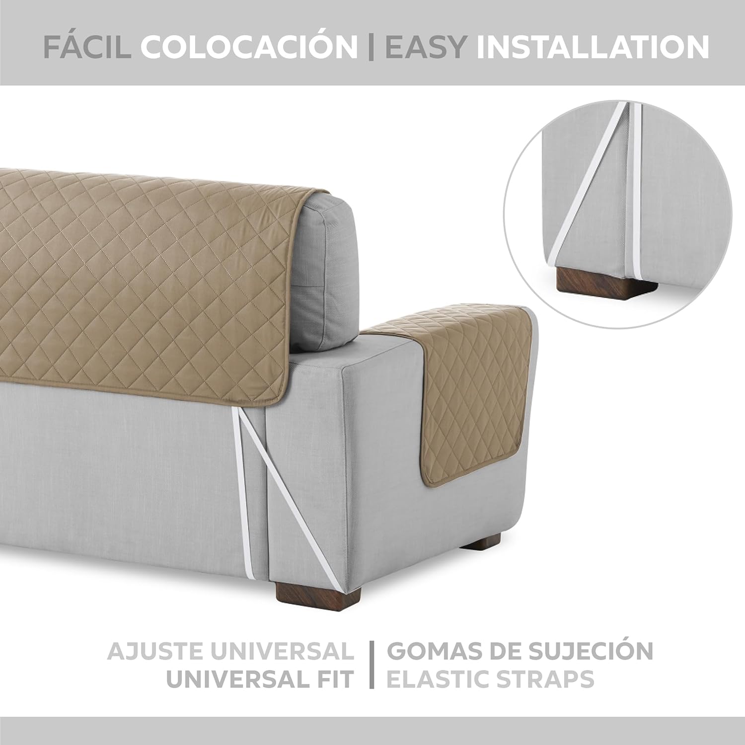 Thumbnail 4 de Textilhome Copridivano Chaise Longue Malu 240cm con Penisola Sinistra — Protezione Trapuntata beige, lavabile e reversibile