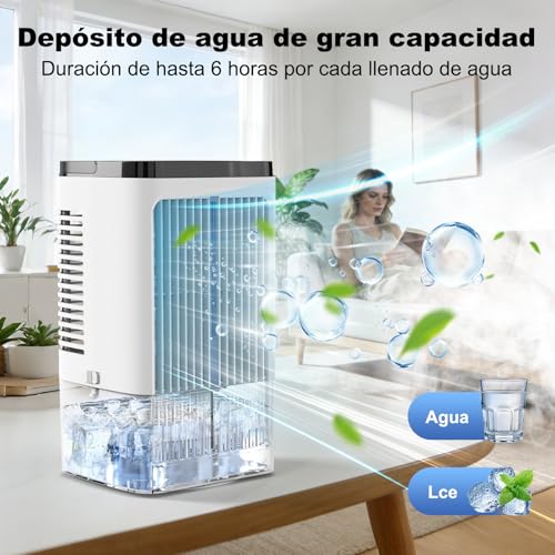 Detalle de Terraspire Aire Acondicionado Portátil 4 en 1 (Blanco) – Enfriador, Humidificador y LED, 1200 ml