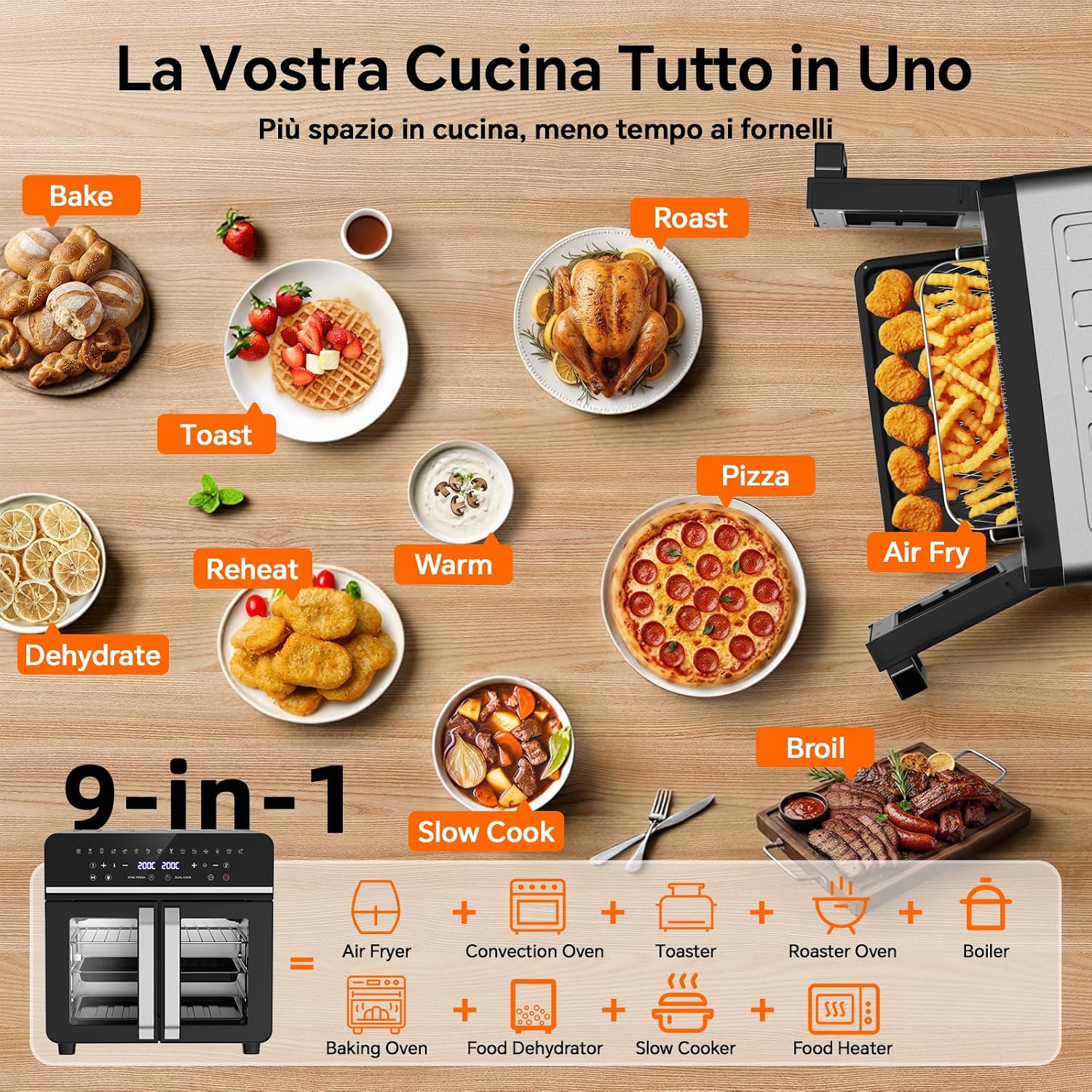 Detalle 2 de Friggitrice ad Aria 23L XXL con Porte alla Francese e Sync Finish – 2600W, 15 programmi, kit accessori