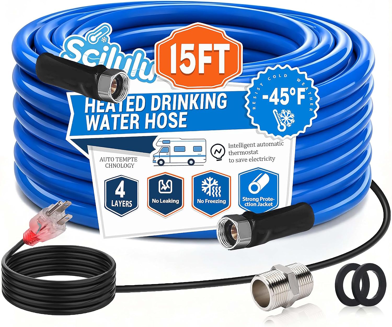 Detalle de Scilulu 15FT Heated Water Hose for RV, -45°F Freeze Protection, Lead-Free