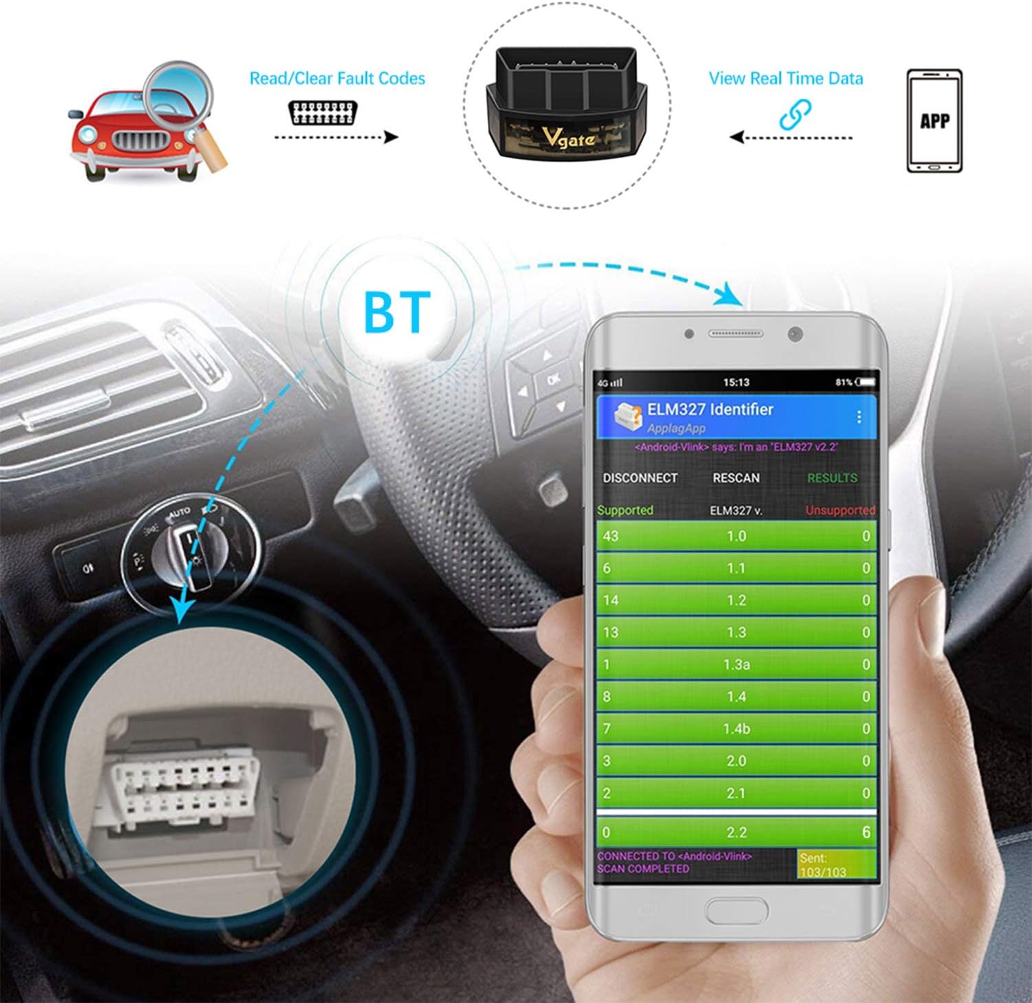Thumbnail 2 de Vgate iCar Pro Valise Diagnostic OBD2 Bluetooth 4.0 – Lecteur OBDII Elm327 V2.3 pour Android/iOS