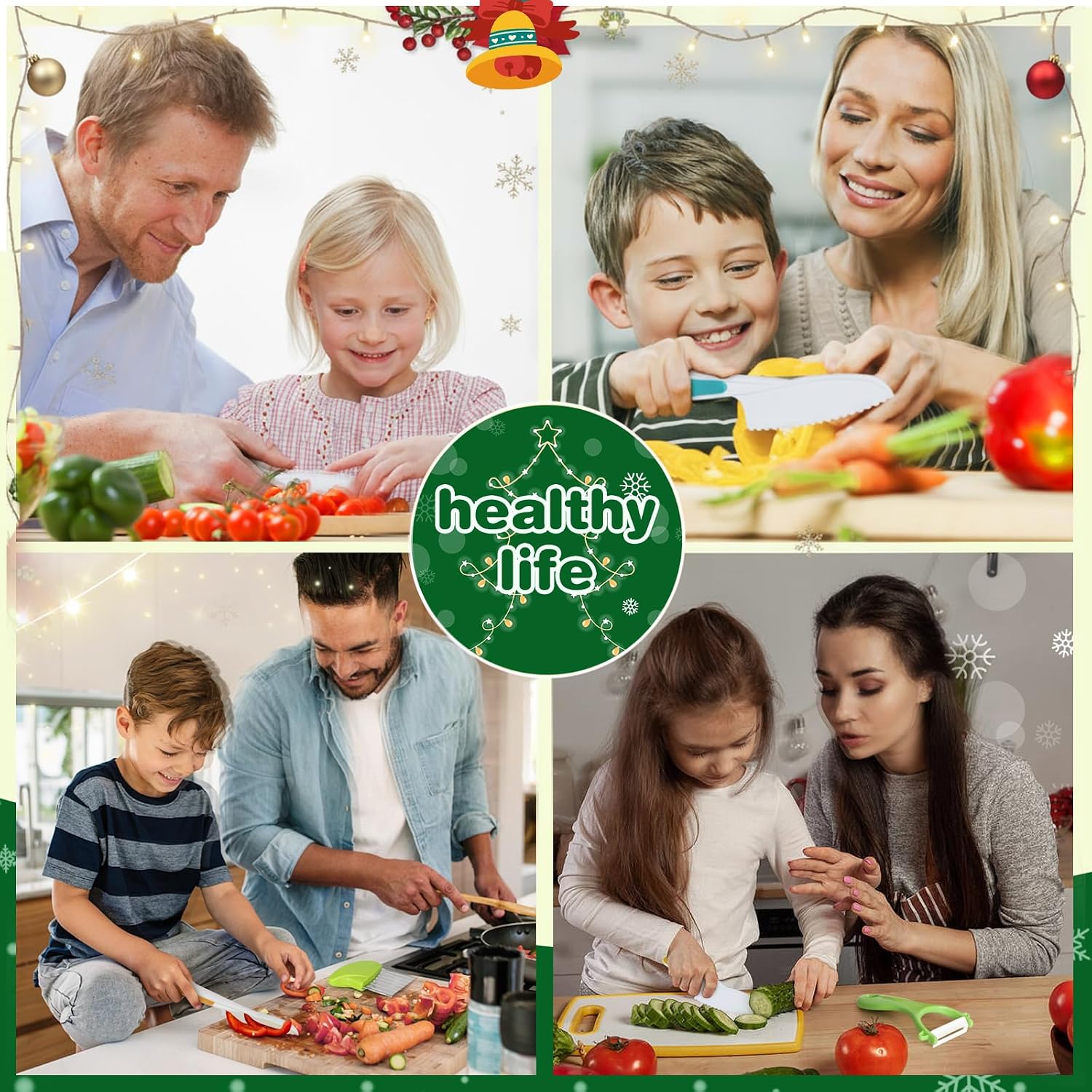 Detalle de Suhctuptx Kids Knives 28-Piece Cooking Set with Cutting Boards and Crinkle Cutters