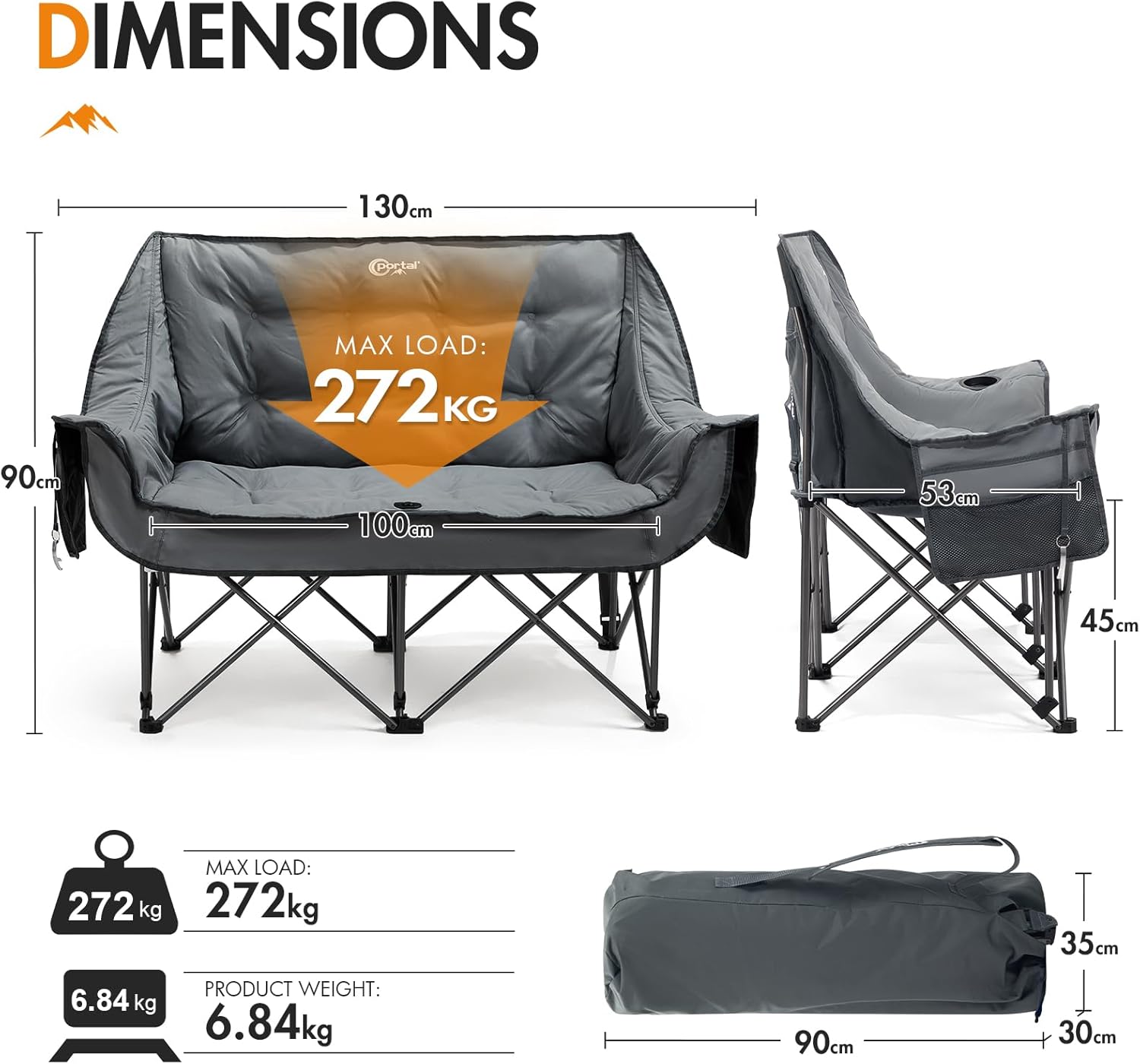 Thumbnail 2 de Portal Double Padded Folding Camping Sofa for Adults (Large Quilted Love Seat) – Load 272KG