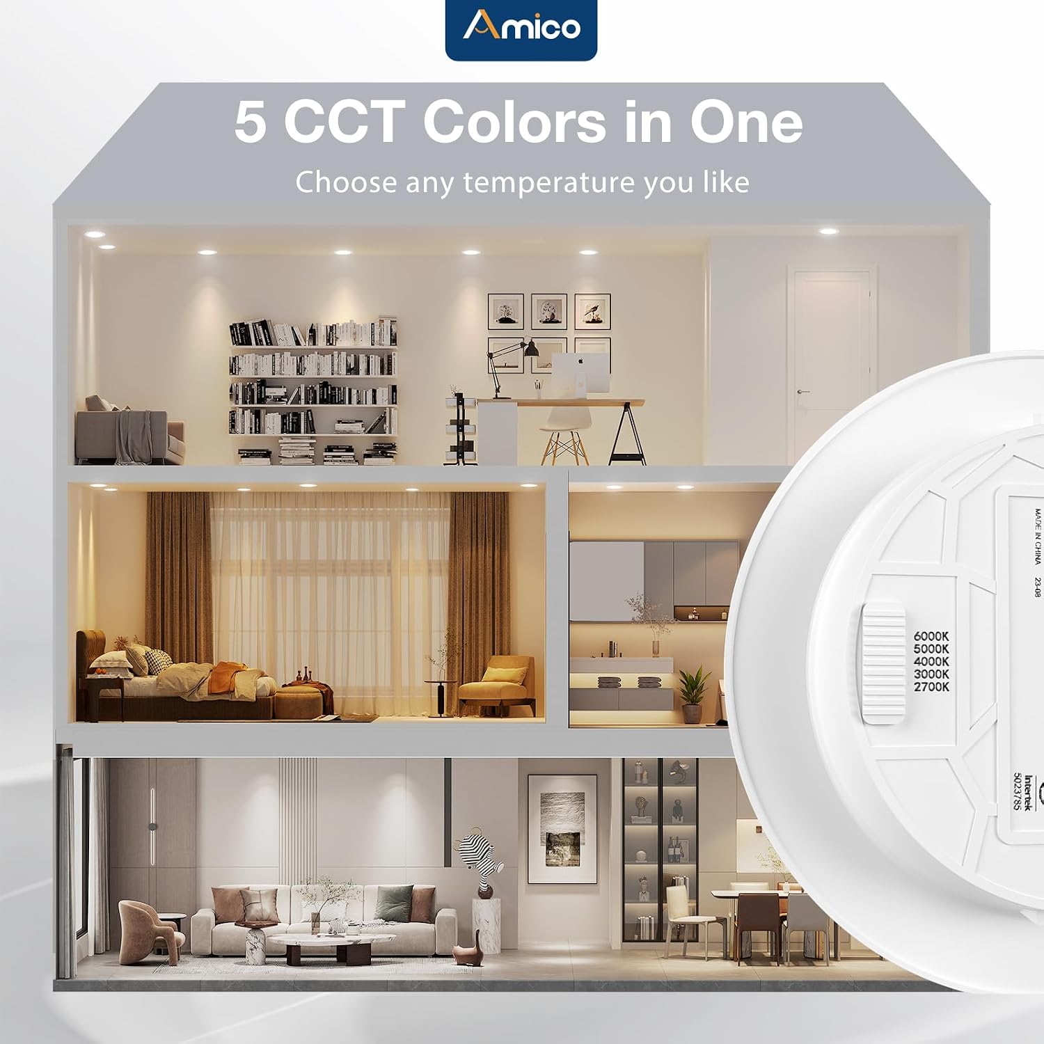 Thumbnail 3 de Amico FXF01181 5/6-Inch Recessed LED Lights, 24-Pack, 5 CCT, Dimmable