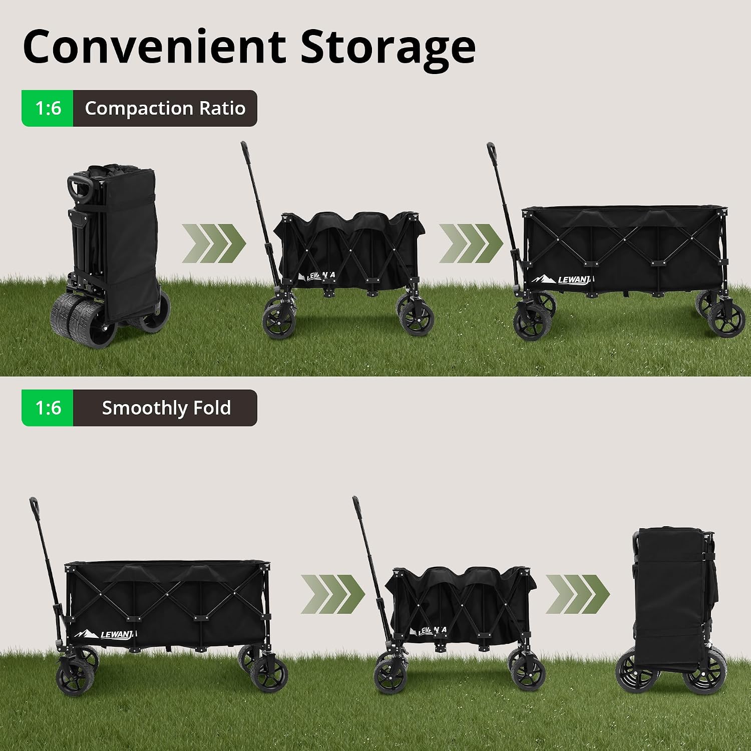 Detalle de LEWANJA 250L Chariot Pliable: chariot de plage et jardin robuste, 200 kg
