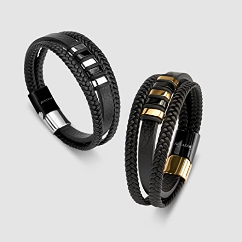Thumbnail 6 de SERASAR Bracelet Cuir Homme – Bracelet en cuir véritable noir et argenté, longueur 20 cm, réglable