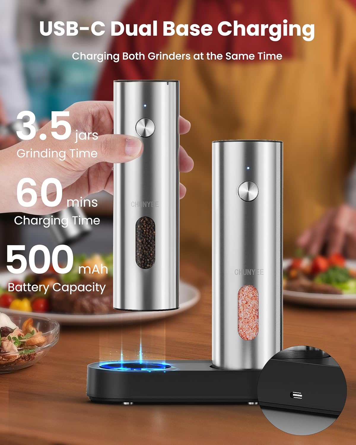 Detalle 2 de Electric Salt and Pepper Grinder Set 2-piece 🧂