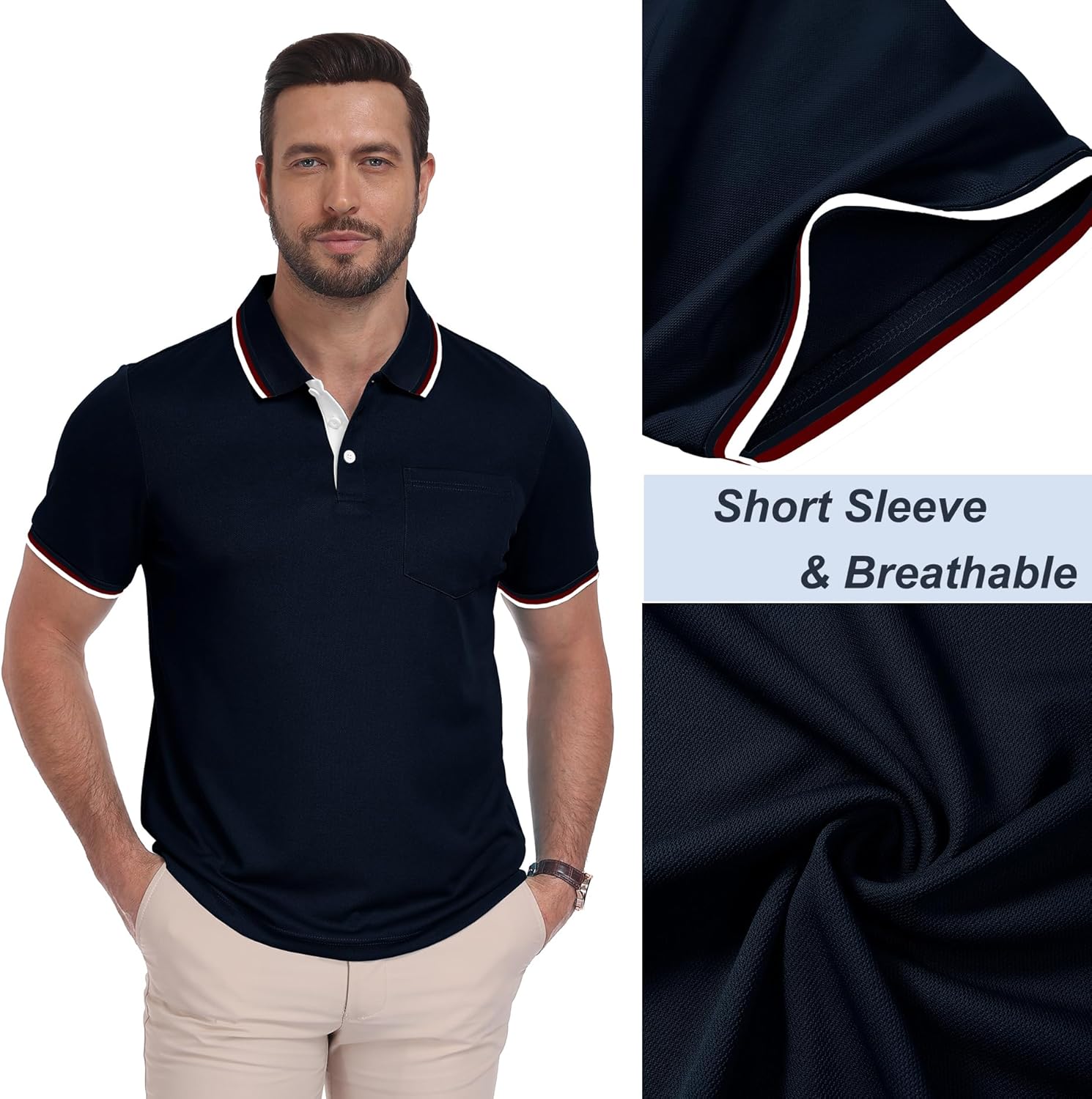 Thumbnail 2 de ZITY Polo Uomo Maniche Corte Pacco da 3 per Golf, Tennis ed Estate (magliette leggere e traspiranti)