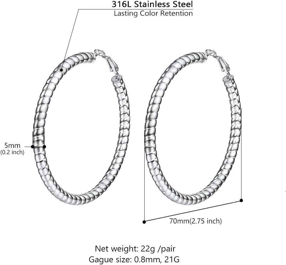 Detalle de PROSTEEL Boucles d’oreilles créoles femme en acier inoxydable 316L (diamètre 25/40/70 mm)