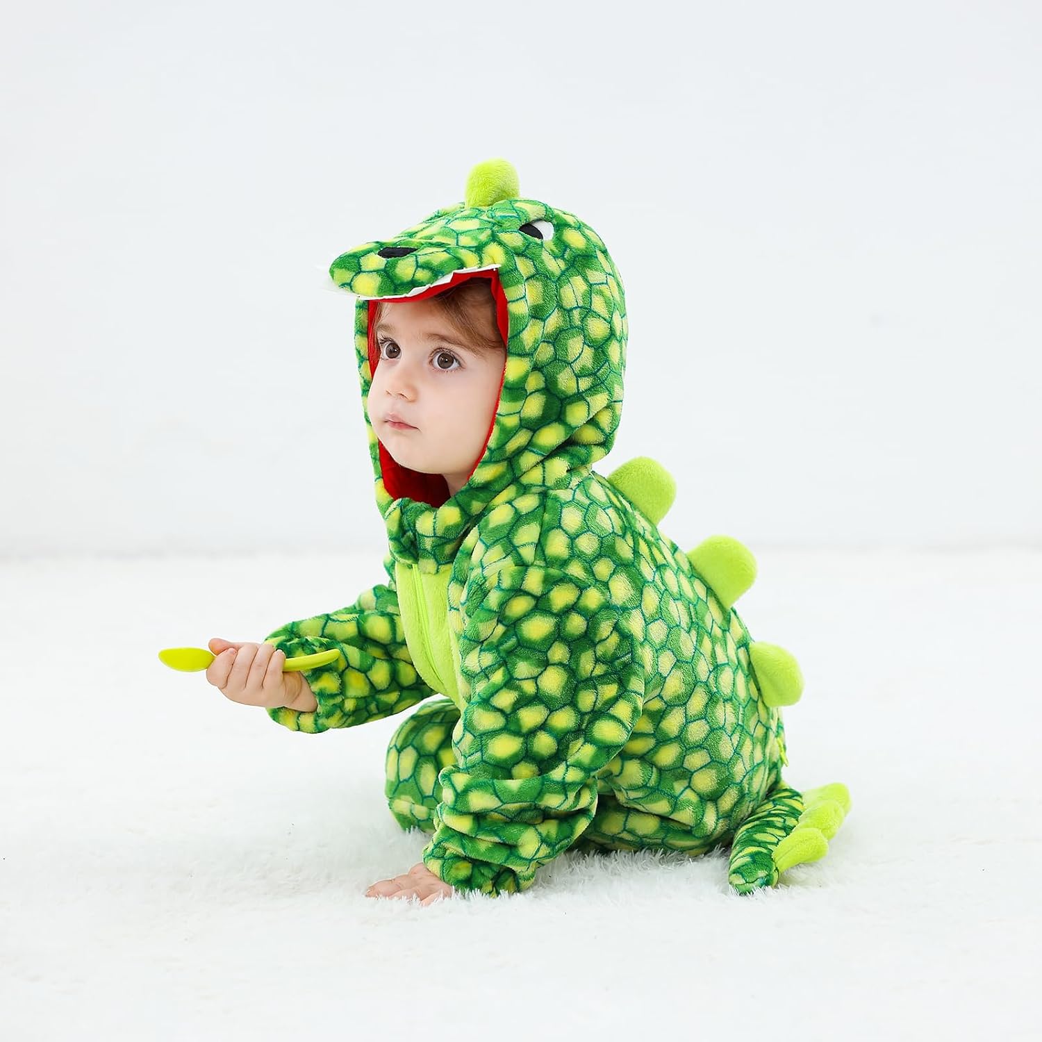 Detalle de LOLANTA Dinosaur Hooded Romper for Toddlers, Fleece One-Piece Costume