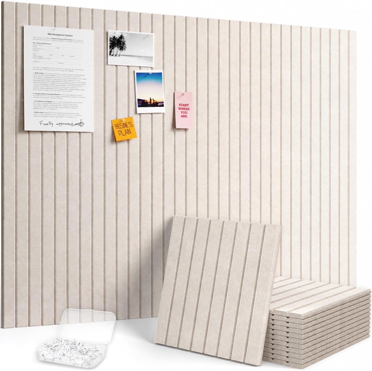 Detalle 2 de Lifewit 25207 48" x 36" Felt Bulletin Board, Oatmeal, 12 Tiles, 50 Pushpins