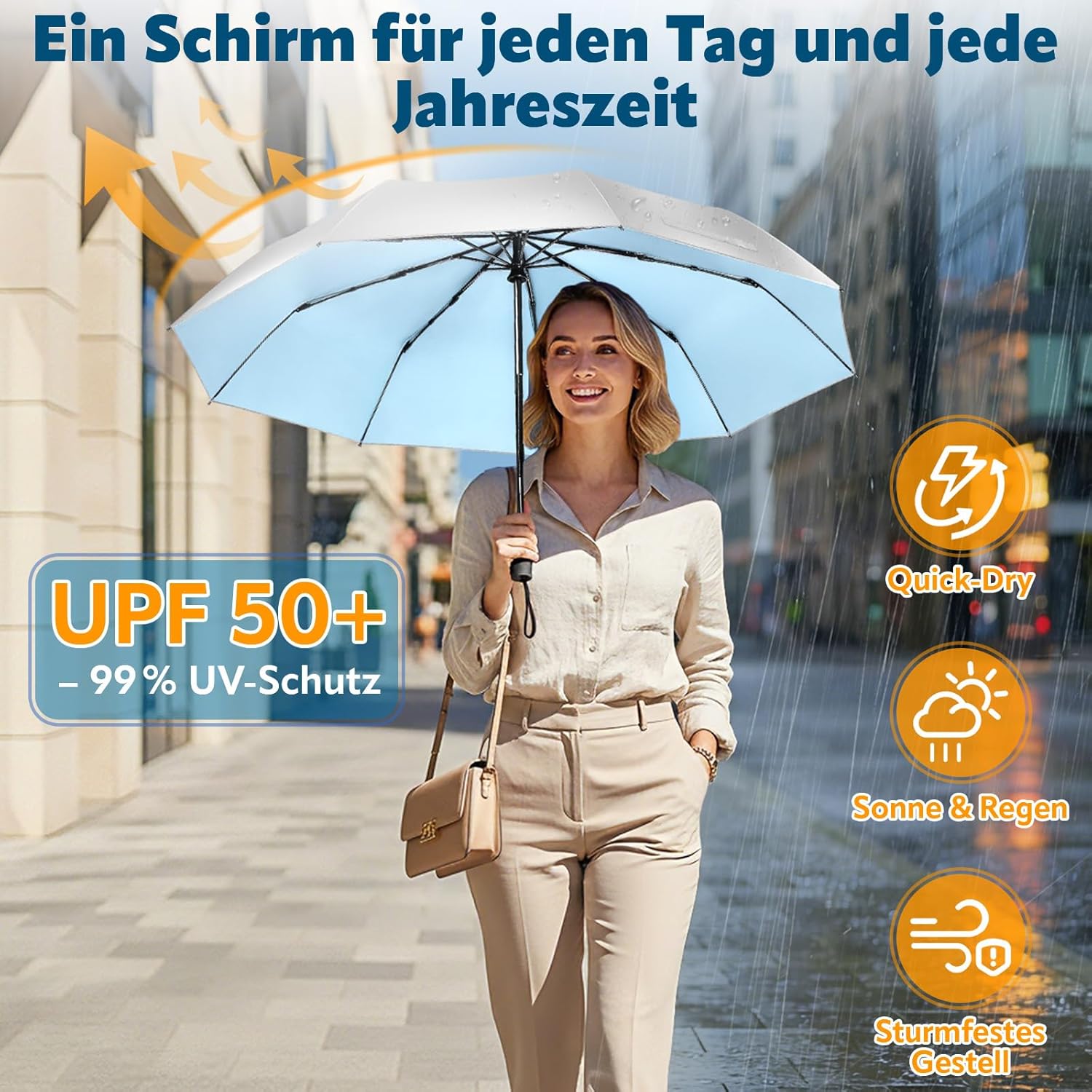 Thumbnail 1 de ZOMAKE Sonnenschirm UPF 50+ Regenschirm – automatik Auf und Zu, kompakt taschenfaltbar