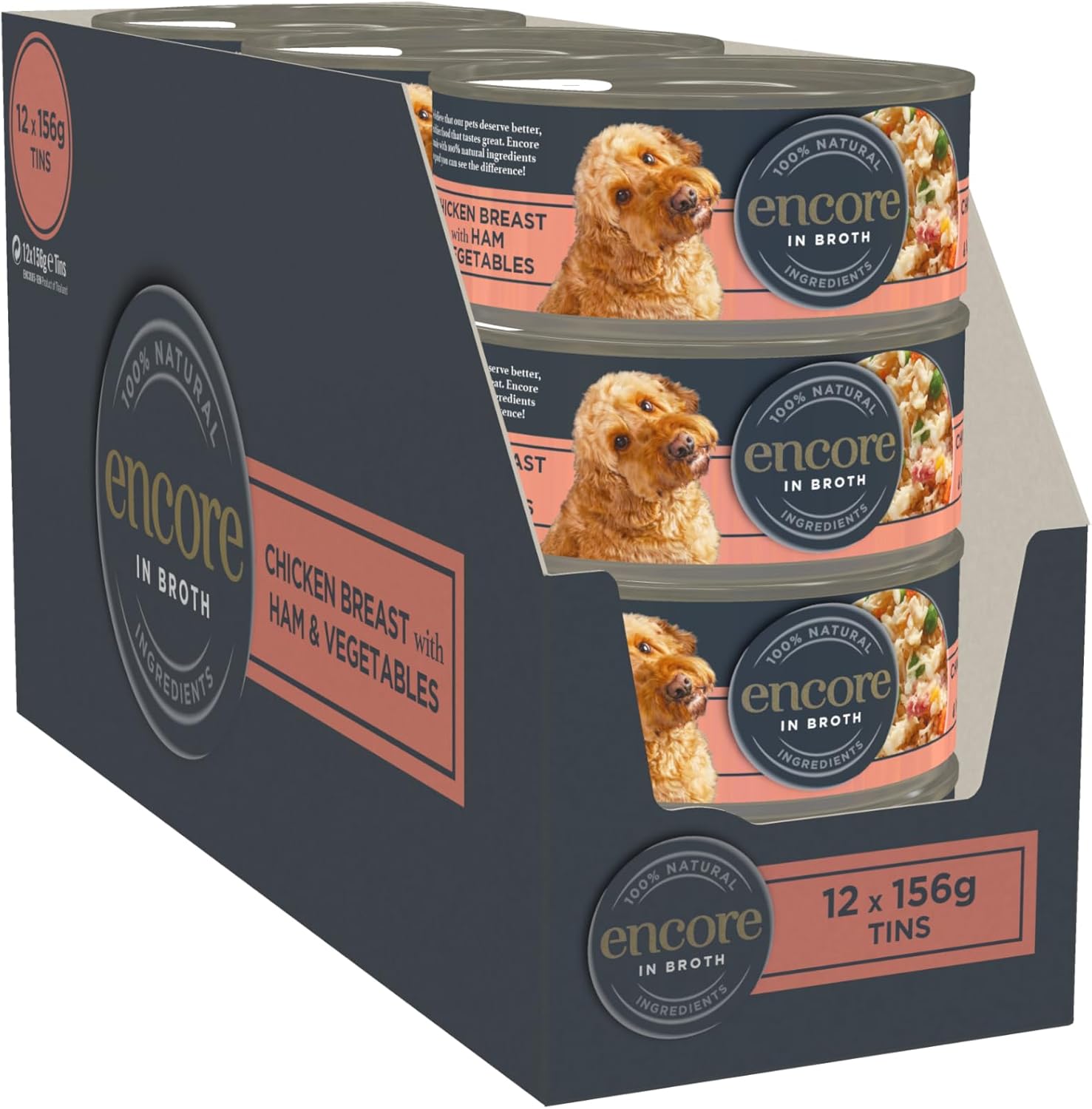 Detalle de Encore 100% Cibo Umido Naturale Premium per Cani e Gatti Adulti, Petto di Pollo in Brodo – Confezione da 16 Barattoli da 156 g