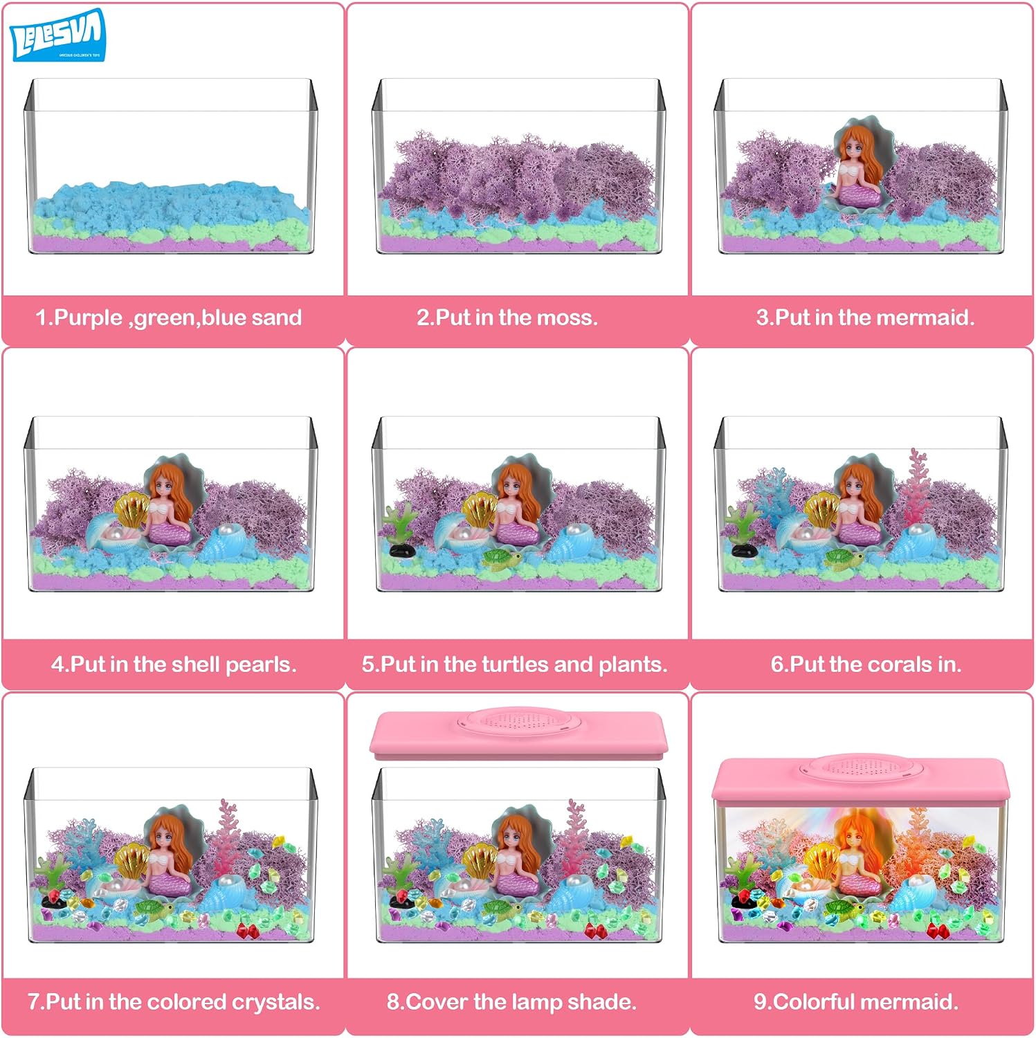 Detalle de Mermaid Terrarium Craft Kit for Kids: DIY Arts & Crafts with LED Night Light and Remote