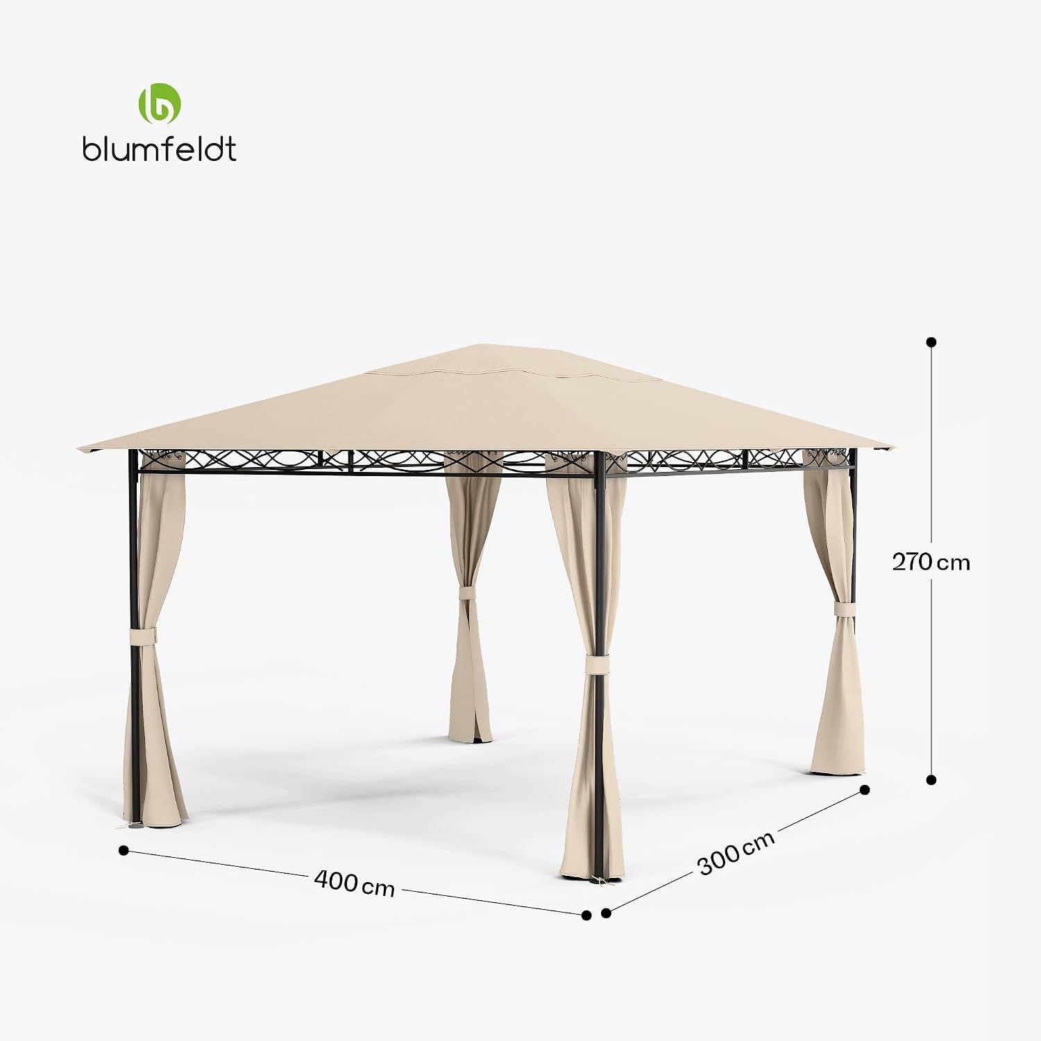 Thumbnail 6 de blumfeldt Mondo 3x4m gazebo with steel frame, curtains and UPF 30+
