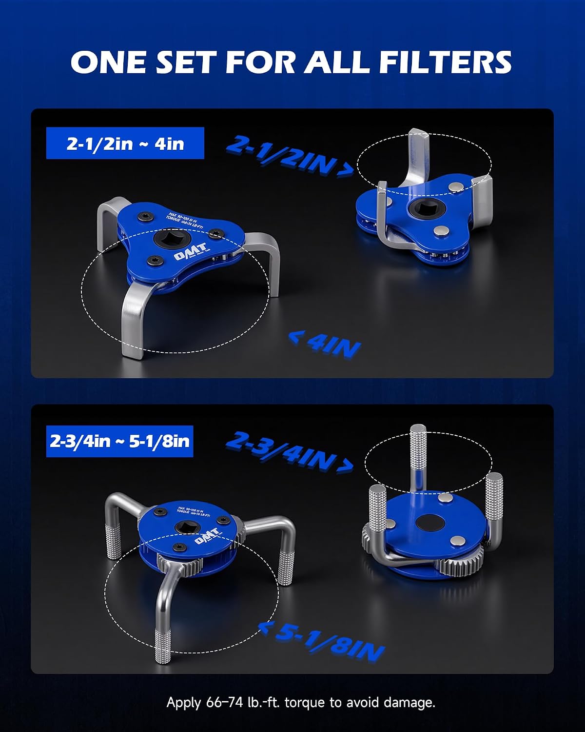 Detalle de Orion Motor Tech 2pc Adjustable Oil Filter Wrench Set (2.5–4 & 2.7–5.1 in, 1/2 & 3/8 in drive)