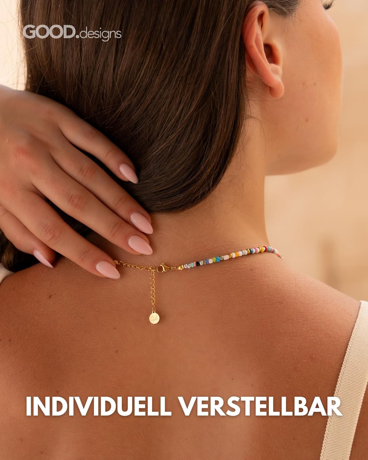 Thumbnail 3 de GD GOOD.designs Bunte Perlenkette Damen – Initialen-Anhänger aus 18K vergoldetem Edelstahl, verstellbar 40–45 cm