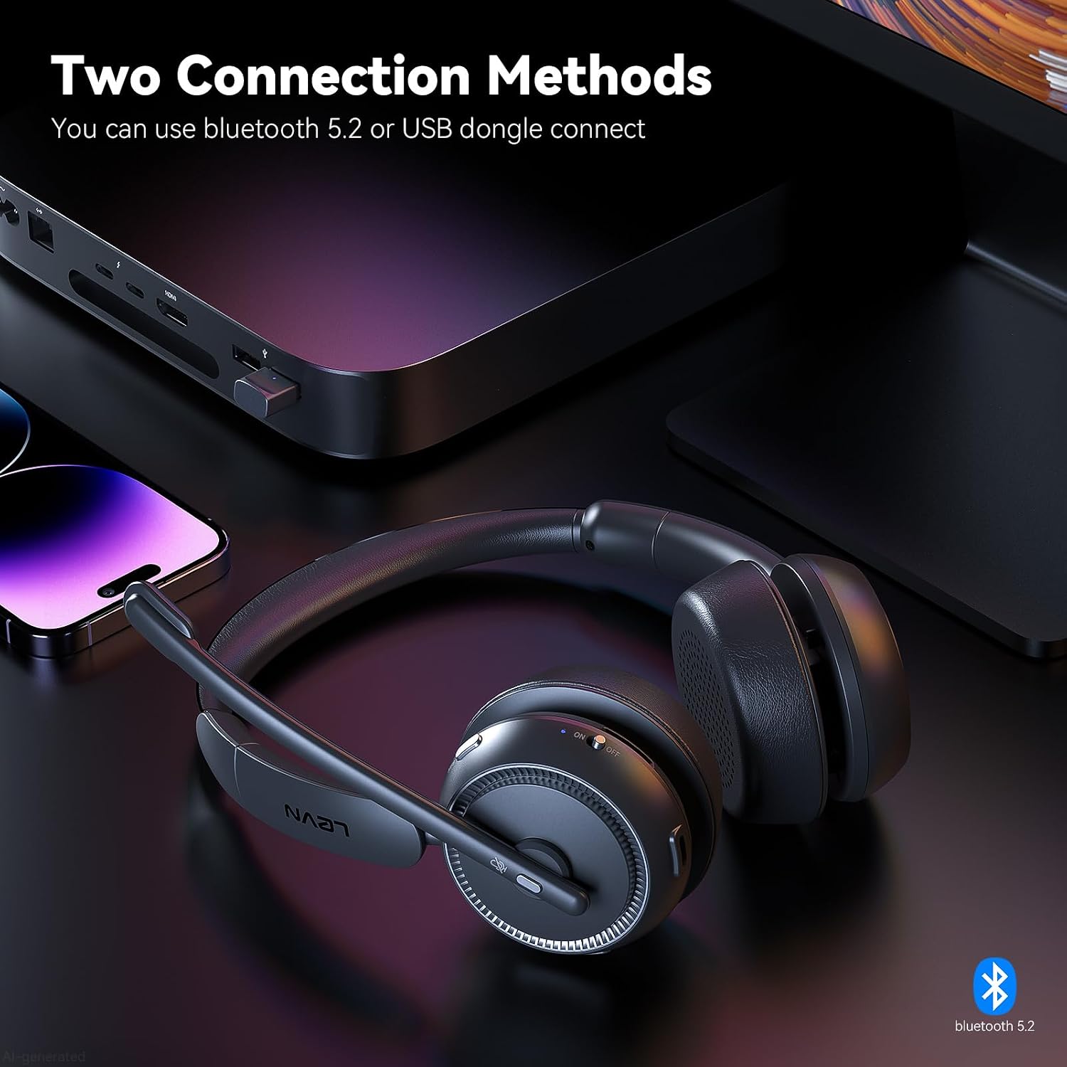 Detalle de LEVN Wireless Headset with Mic, 65-Hour Battery Life