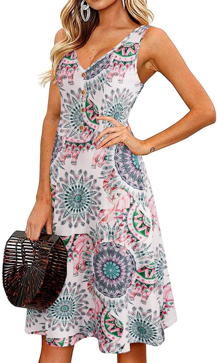 Thumbnail 6 de II ININ Women's Summer V Neck Sleeveless Midi Floral Dress with Pockets