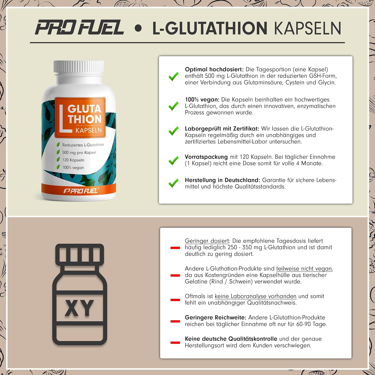 Detalle de L-Glutathion Kapseln 120× 500 mg in GSH-Form (vegan) – laborgeprüft mit Zertifikat