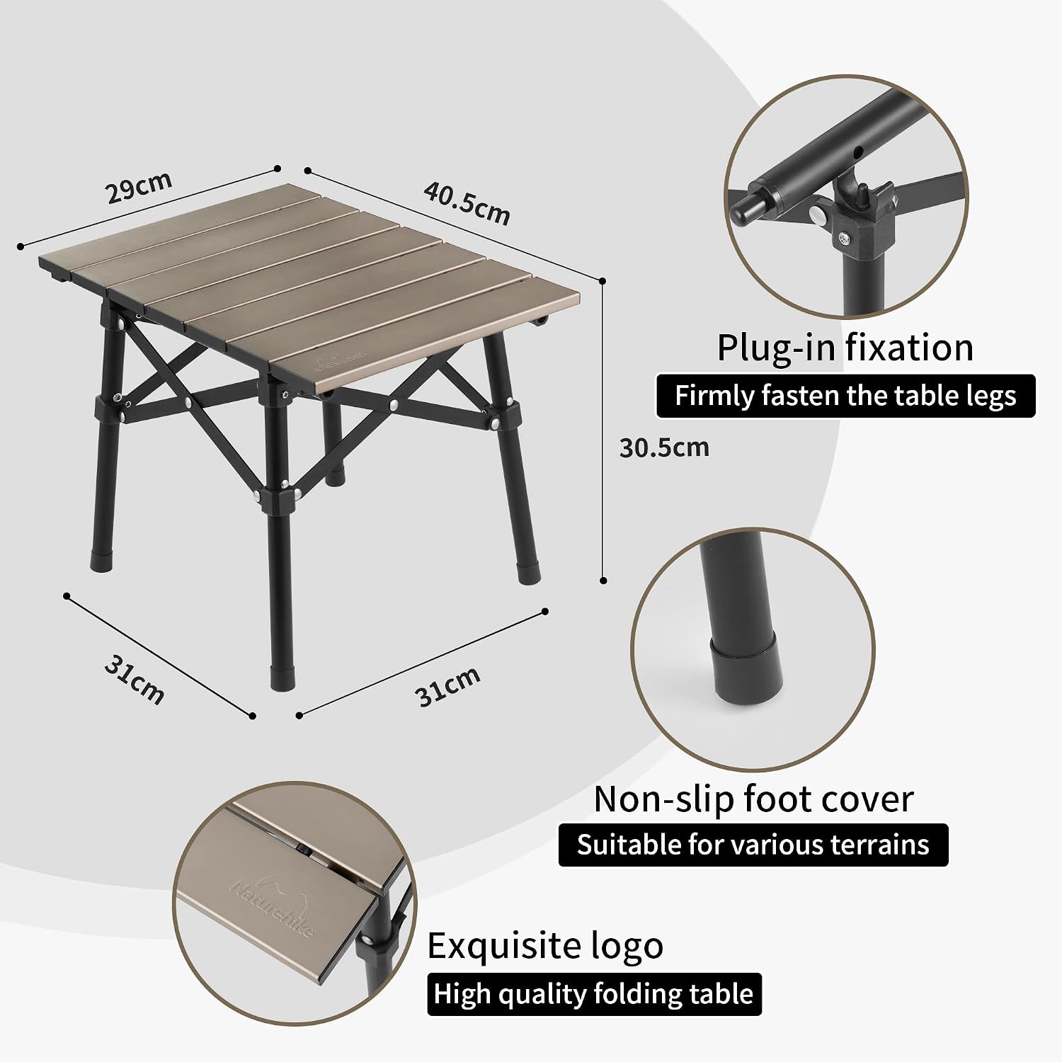 Detalle 2 de Naturehike opvouwbare campingtafel van aluminium, bruin en compact