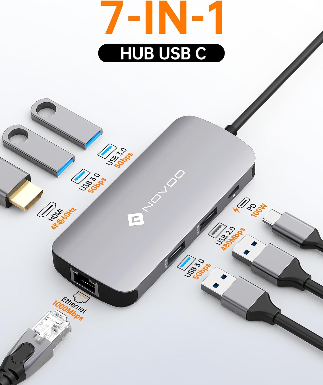 Thumbnail 1 de NOVOO Hub USB-C 7 in 1 con HDMI 4K