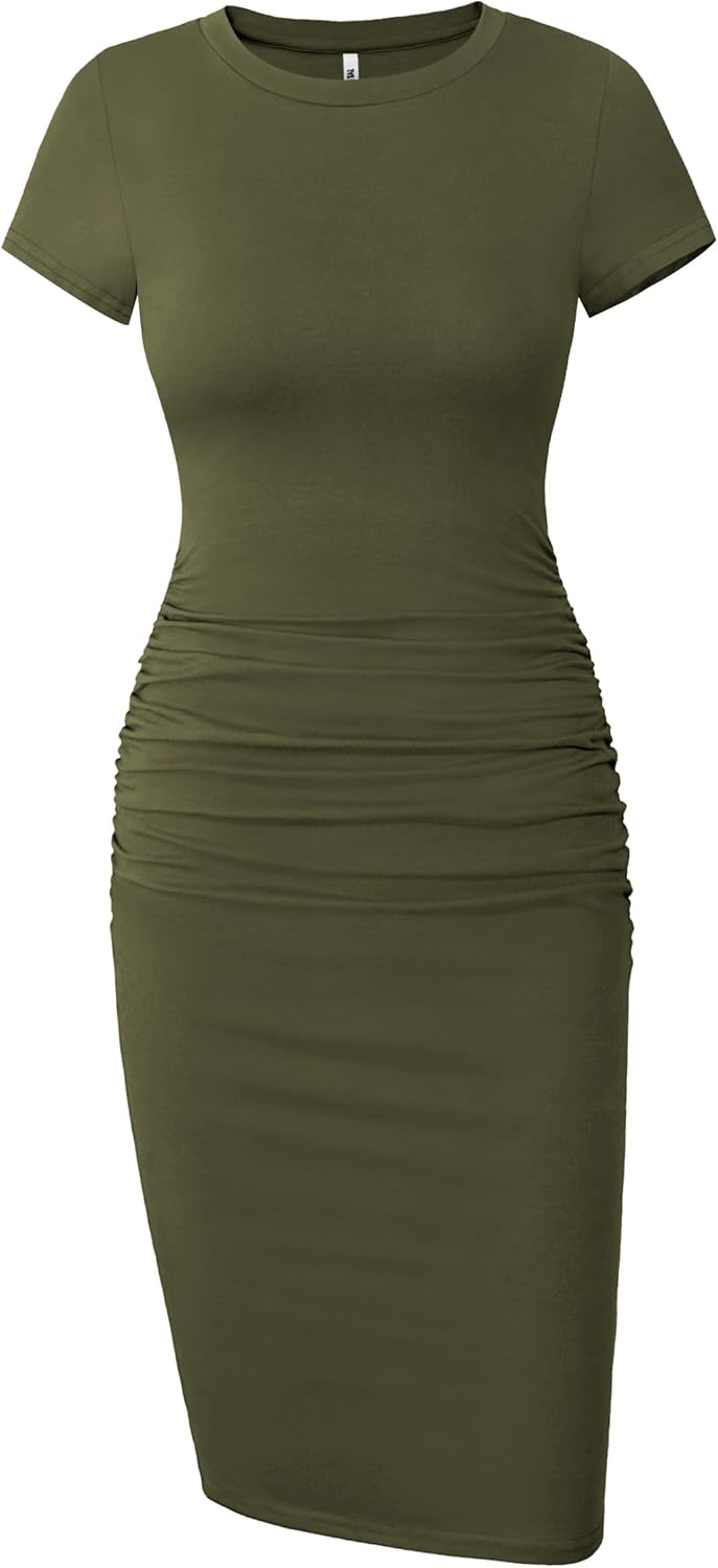 Thumbnail 6 de Missufe Women's Short Sleeve Ruched Casual Sundress Midi Bodycon T Shirt Dress