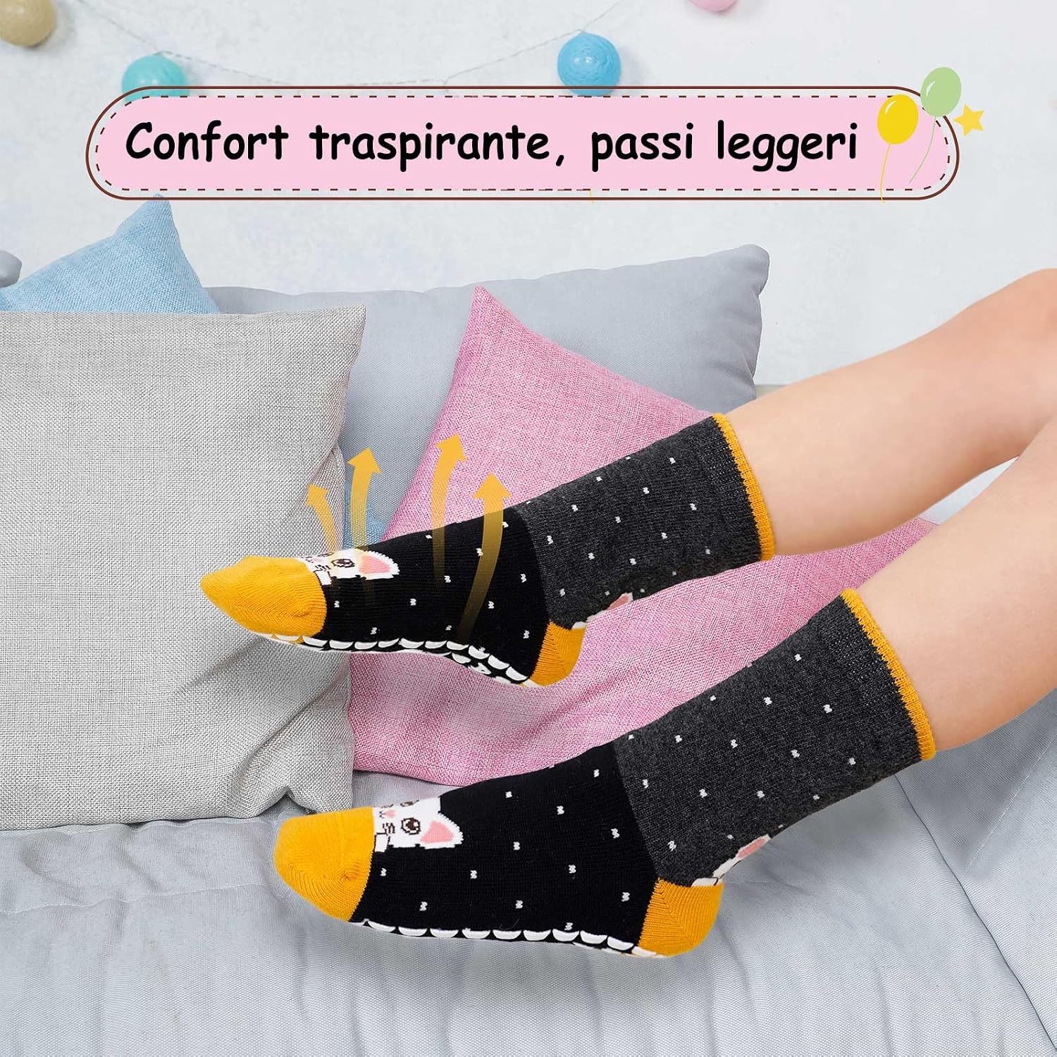 Detalle de ZFSOCK calze antiscivolo bambino in cotone, fantasia animali a righe (confezione da 5 paia)