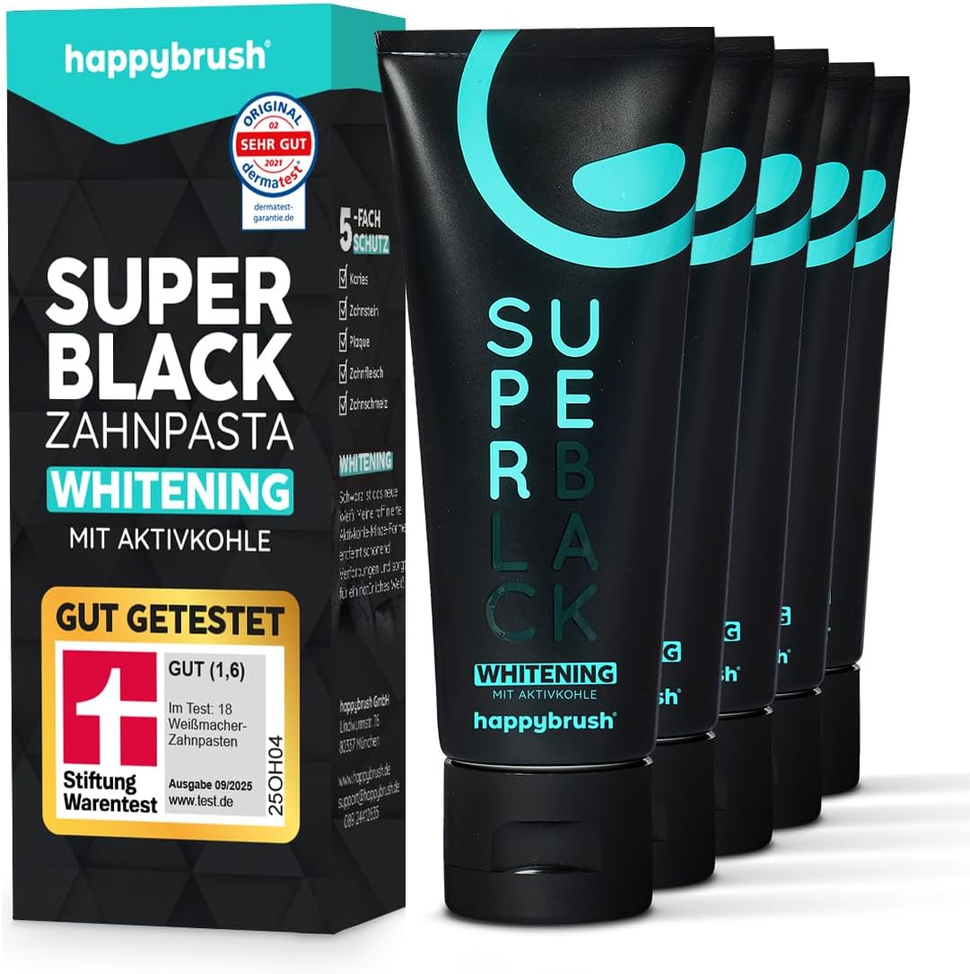 happybrush SuperBlack Aktivkohle Zahnpaste