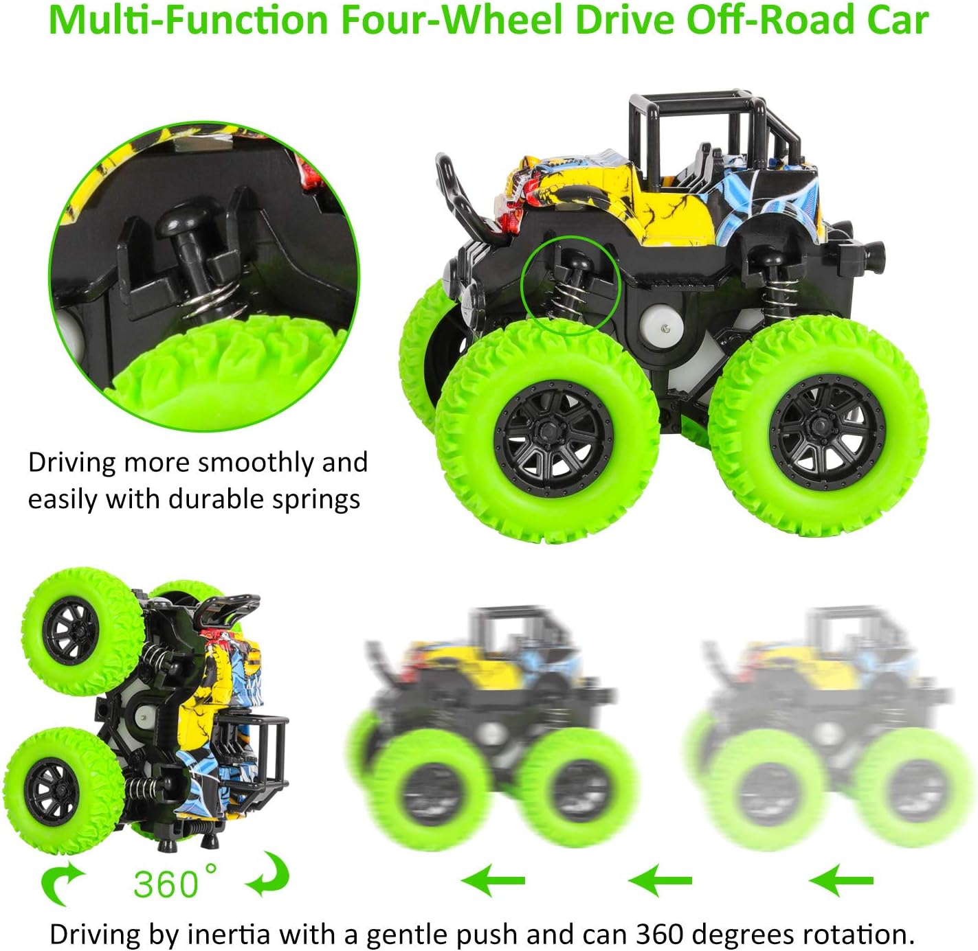 Detalle de m zimoon Monster Truck: 4-Pack Inertia Toys for Active Kids