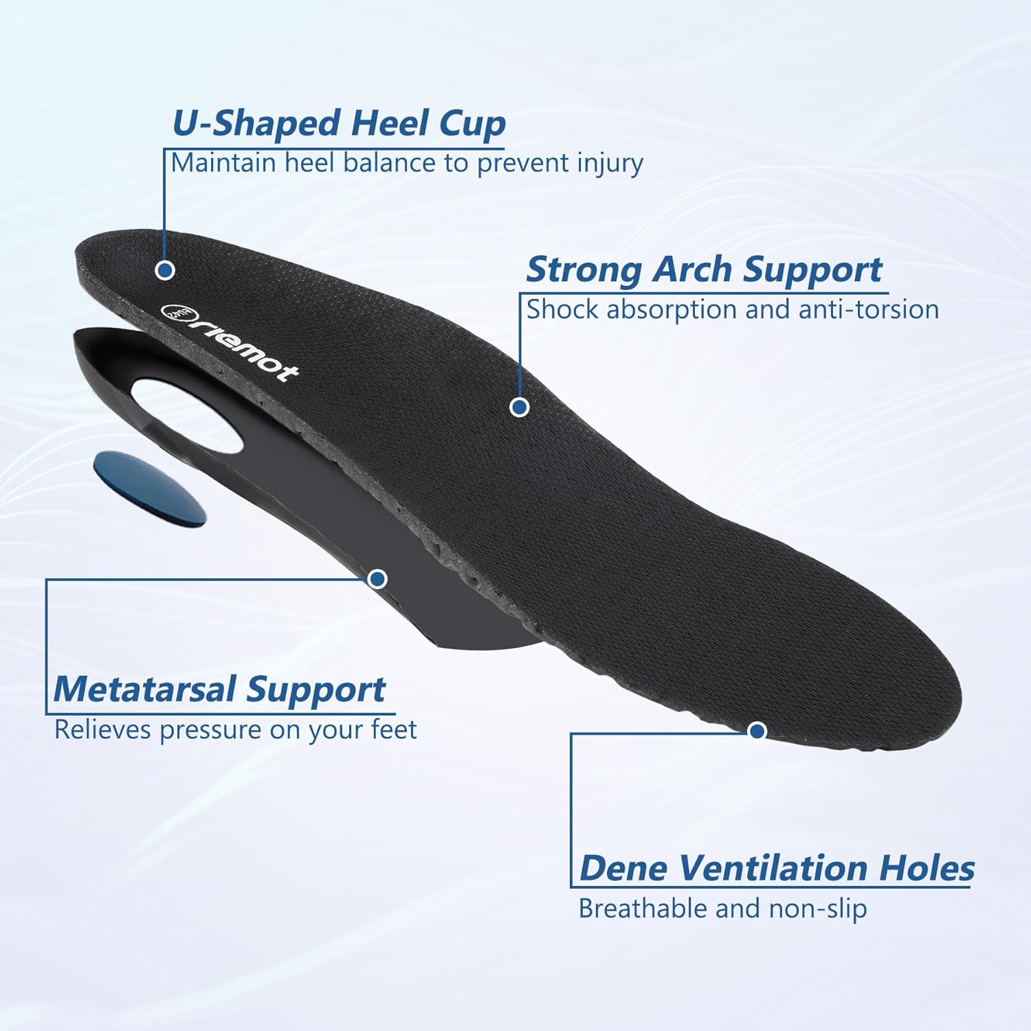 Thumbnail 2 de riemot arch support shoe inserts with U-heel design for plantar fasciitis and flat feet (UK 3–13)