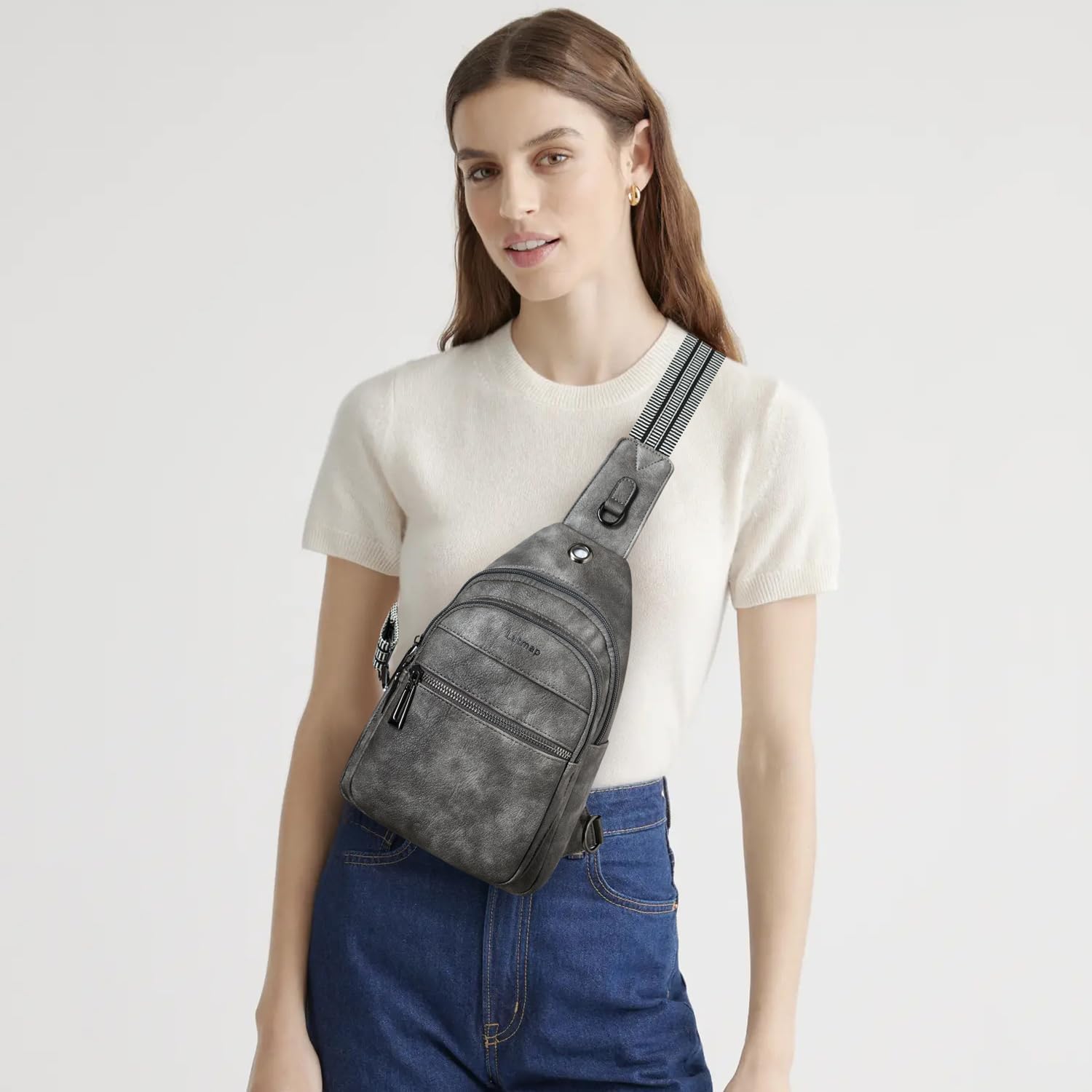 Detalle de LATMAP 7L Damen Bauchtasche Sling Bag – Crossbody, PU-Leder, 7 Liter, verstellbarer Trageriemen