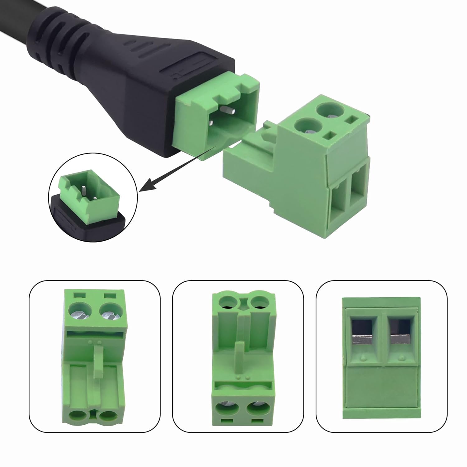 Detalle de YARCHONN RCA Screw Terminal Block Solderless Connector Cable – RCA Male to 2-Pin AV Adapter (30cm, 2 Pack)