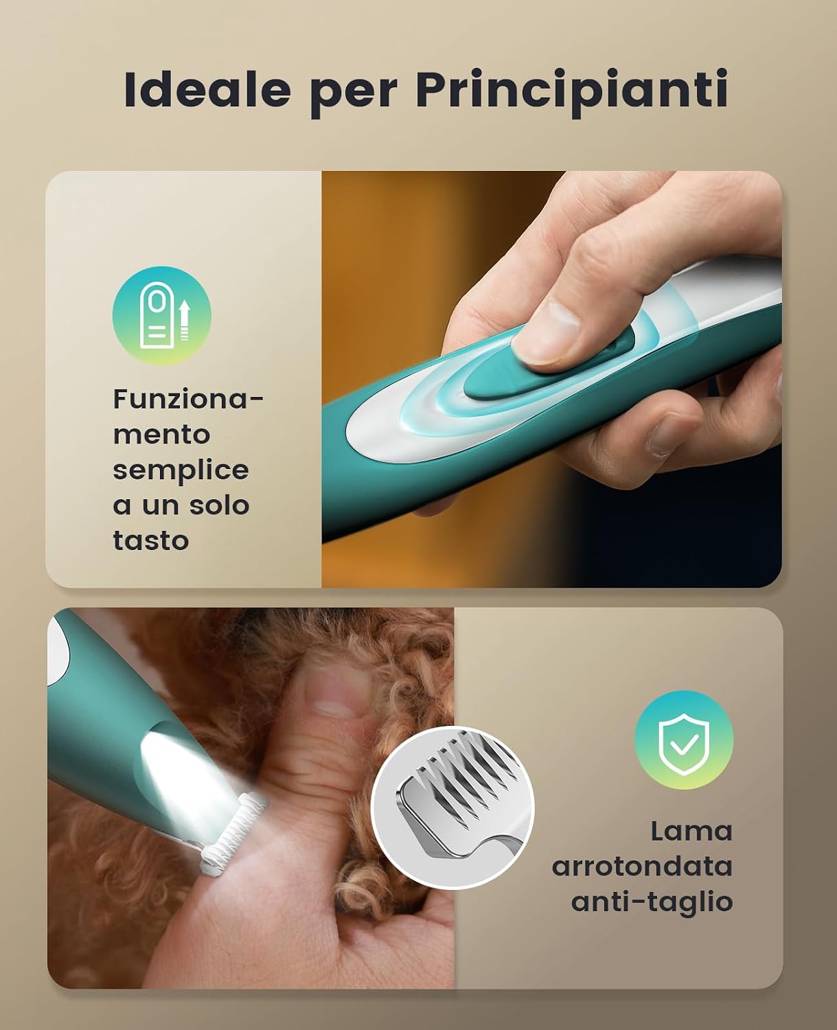 Detalle 1 de Oneisall Regolabampa con luce a LED, tagliacapelli silenzioso per cani di piccola taglia